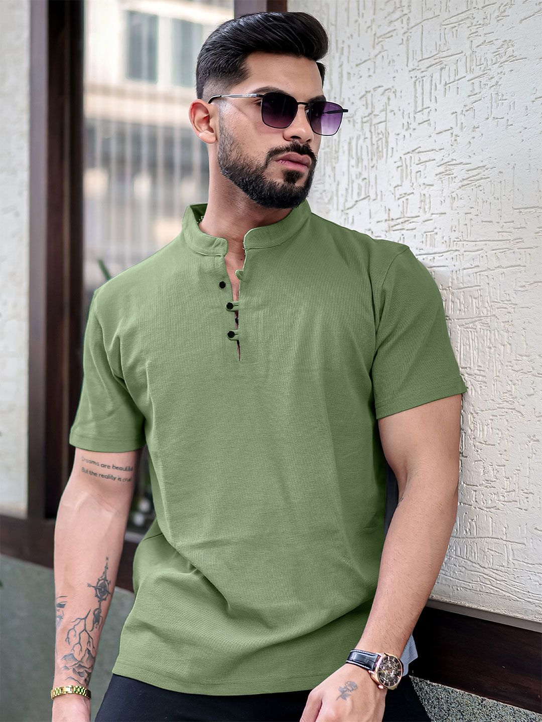 Maniac Men Henley Neck Pockets T-shirt