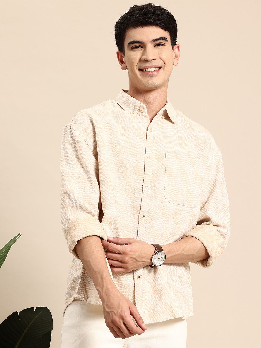Mast & Harbour Self Design Drop Shoulder Sleeves Casual Relaxed Fit Shirt Mast & Harbour Self Design Drop Shoulder Sleeves Casual Relaxed Fit Shirt