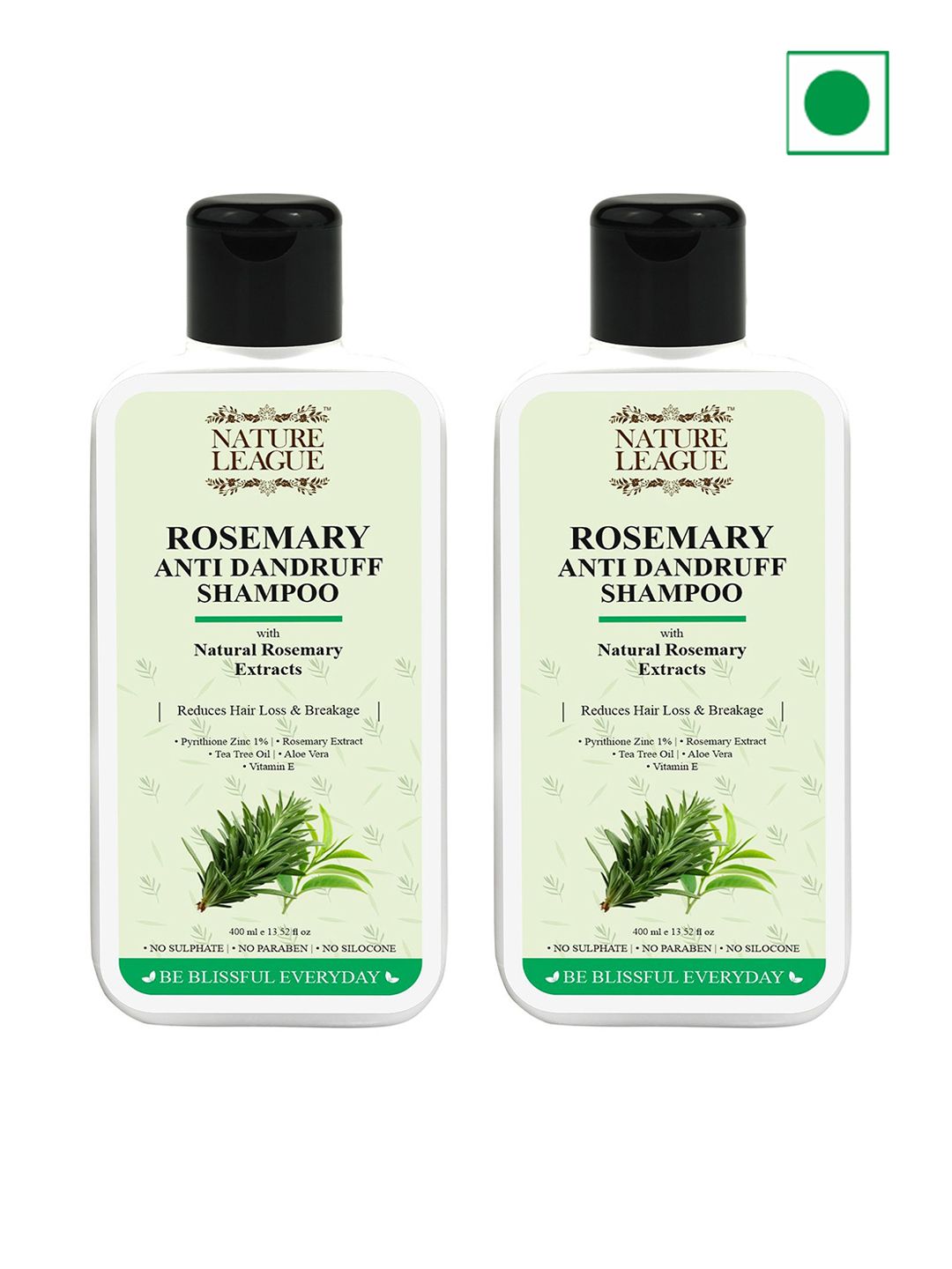 NATURE LEAGUE Set Of 2 Rosemary Anti-Dandruff & Anti-Hair Shampoo - 400ml Each