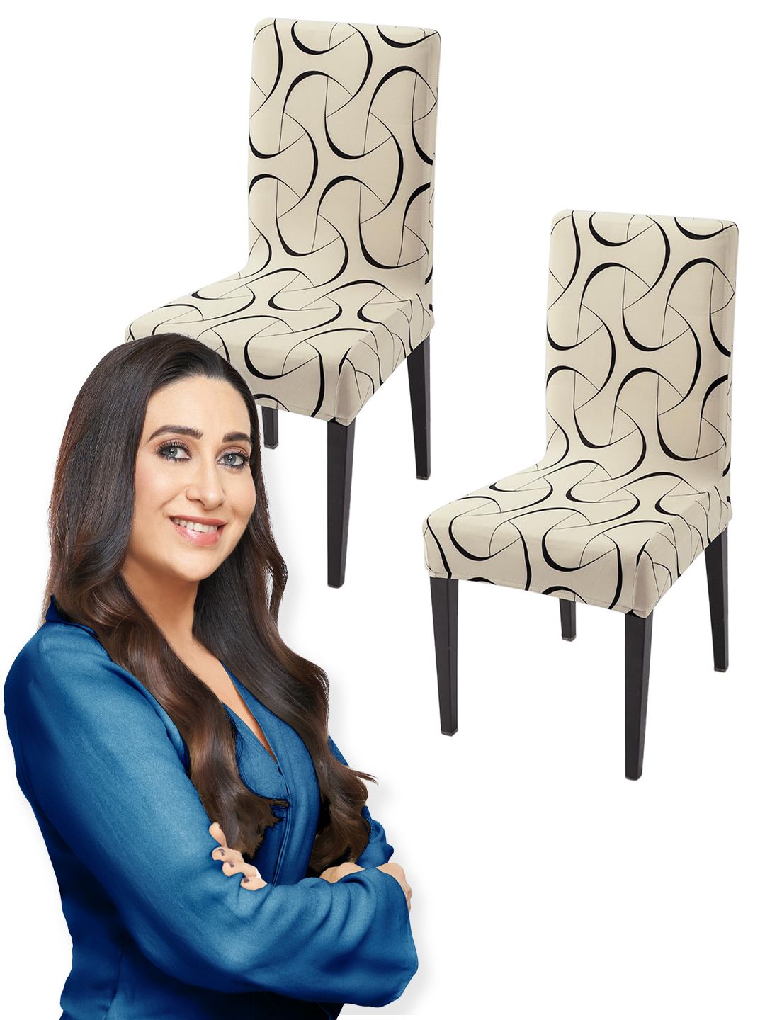 HOKIPO 2Pcs Beige & Black Stretchable Chair Covers