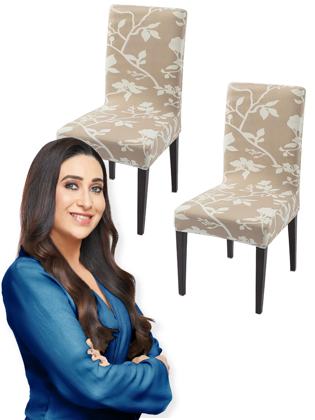 HOKIPO Set Of 2 Brown Printed Chair Cover