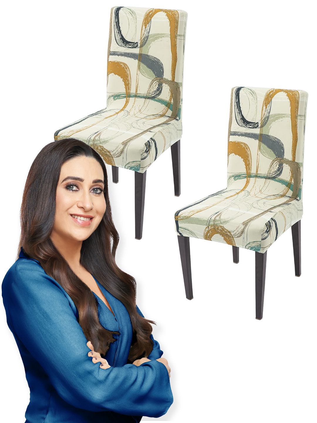 HOKIPO 2Pcs Beige & Grey Stretchable Chair Covers