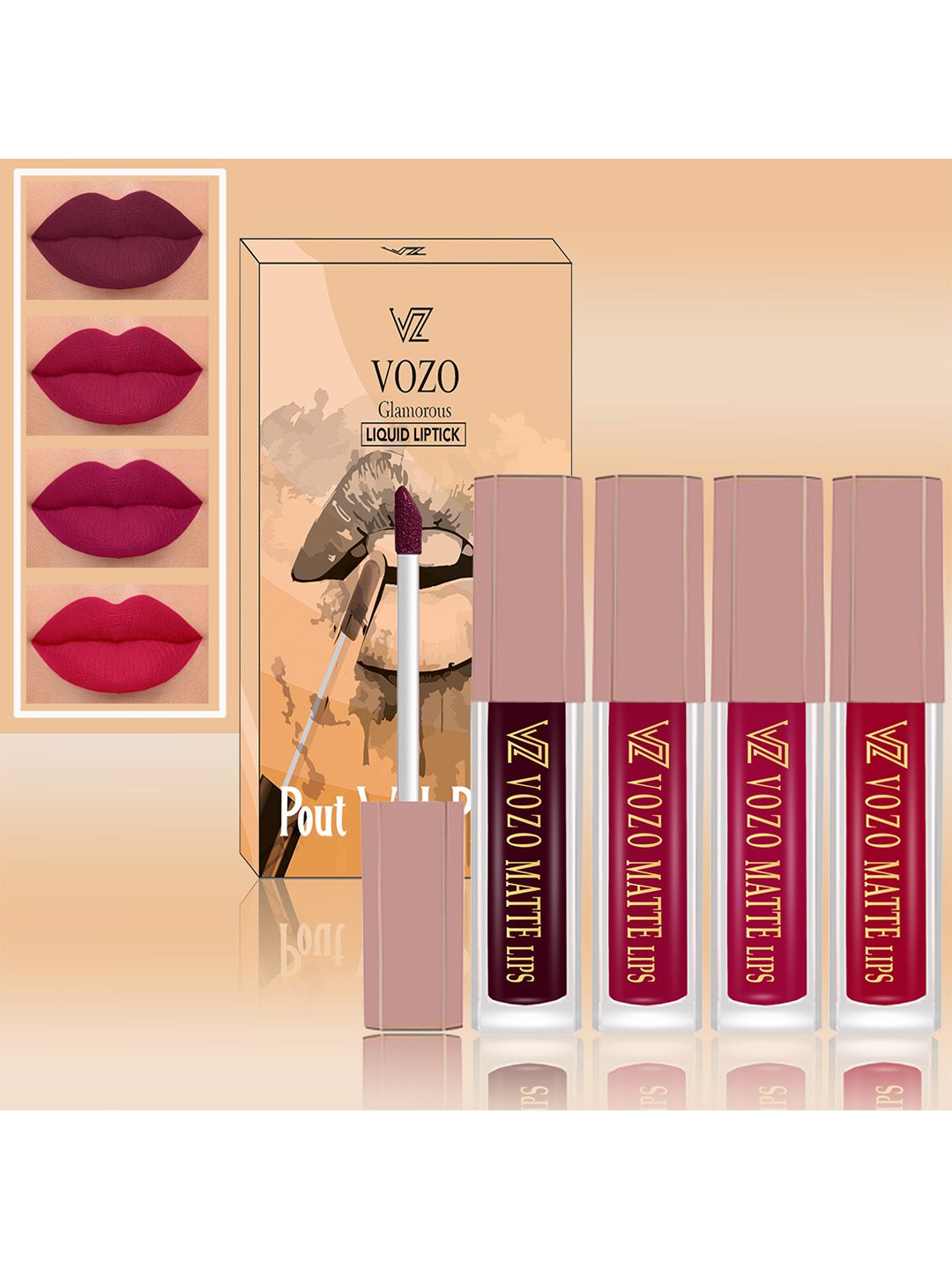 VOZO VOZO Set Of 4 Soft & Comfortable Matte Finish Liquid Lipsticks-102-105-106-204