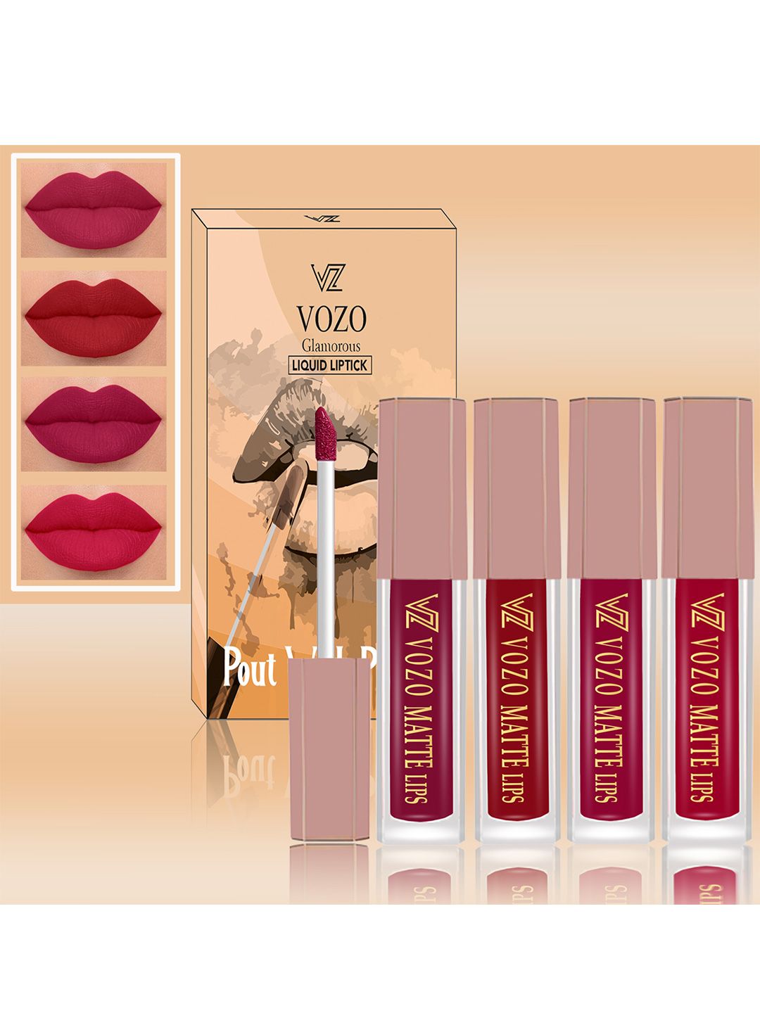 VOZO VOZO Set Of 4 Soft & Comfortable Matte Finish Liquid Lipsticks-101-104-105-204