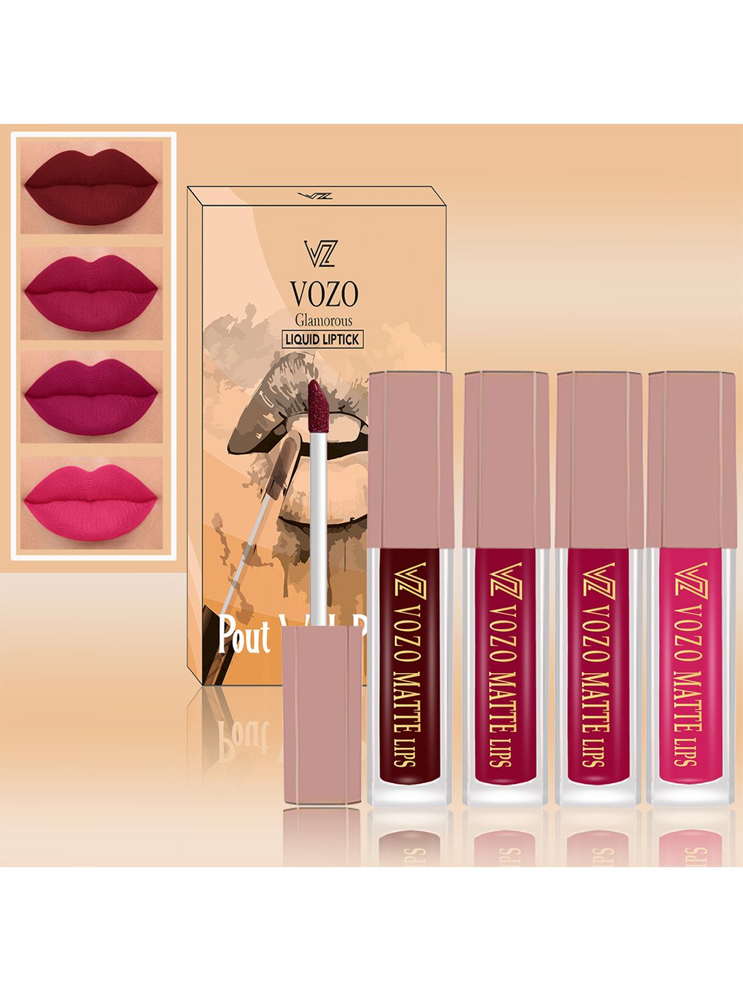 VOZO VOZO Set Of 4 Soft & Comfortable Matte Finish Liquid Lipsticks-103-105-106-202