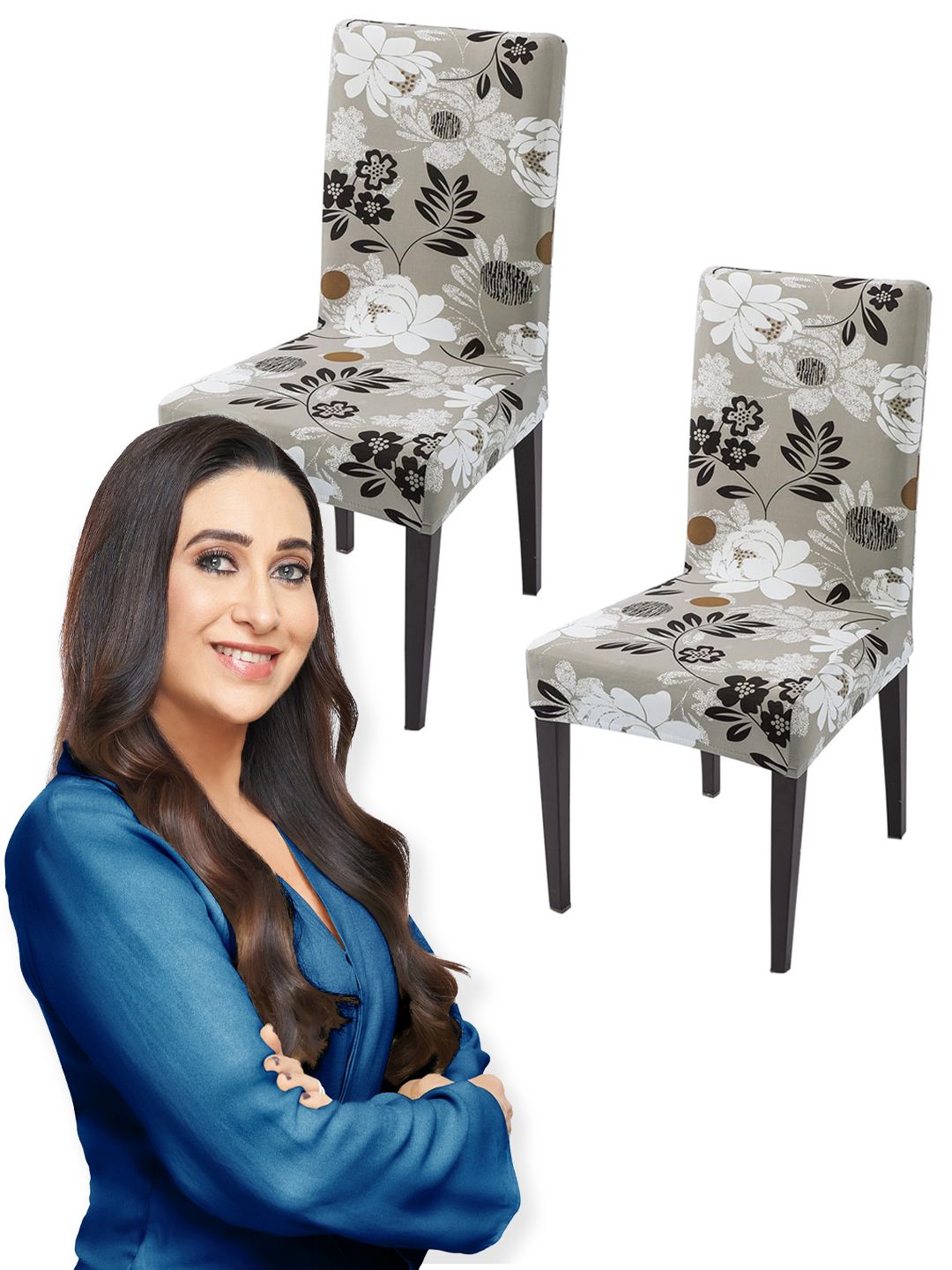 HOKIPO Set Of 2 Grey Printed Chair Covers