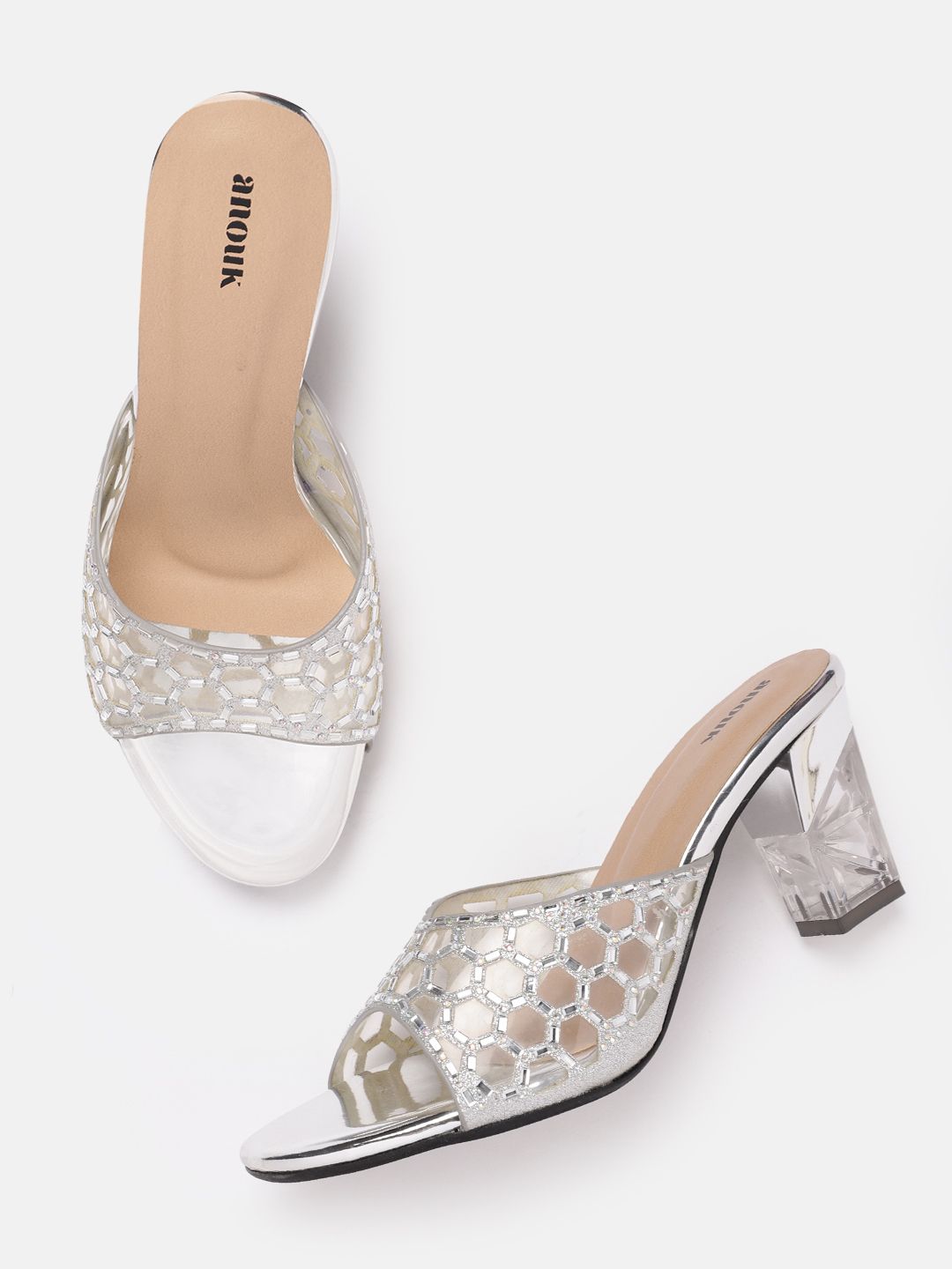Anouk Block Heeled Sandals with Western Embellishment Detailing