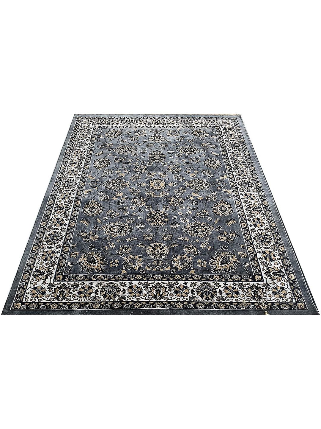 SANA CARPET SANA CARPET Grey & Black Floral Anti-Skid Rectangular Carpet