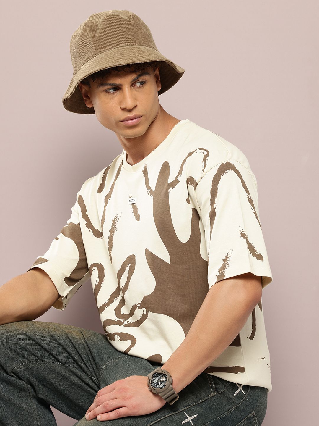 Kook N Keech Printed Drop-Shoulder Sleeves Pure Cotton Oversized T-shirt