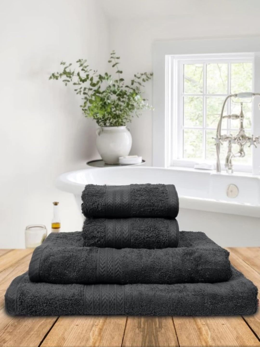 BOMBAY DYEING Charcoal 4 Pieces Pure Cotton 450 GSM Towel Set