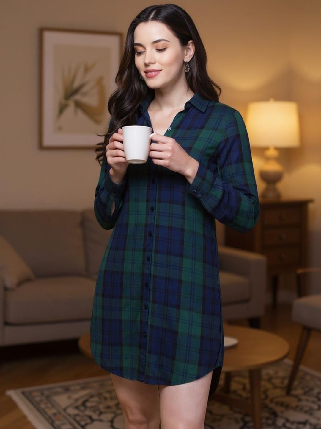 Check Long Sleeve Shirt Dress - Buy Check Long Sleeve Shirt Dress