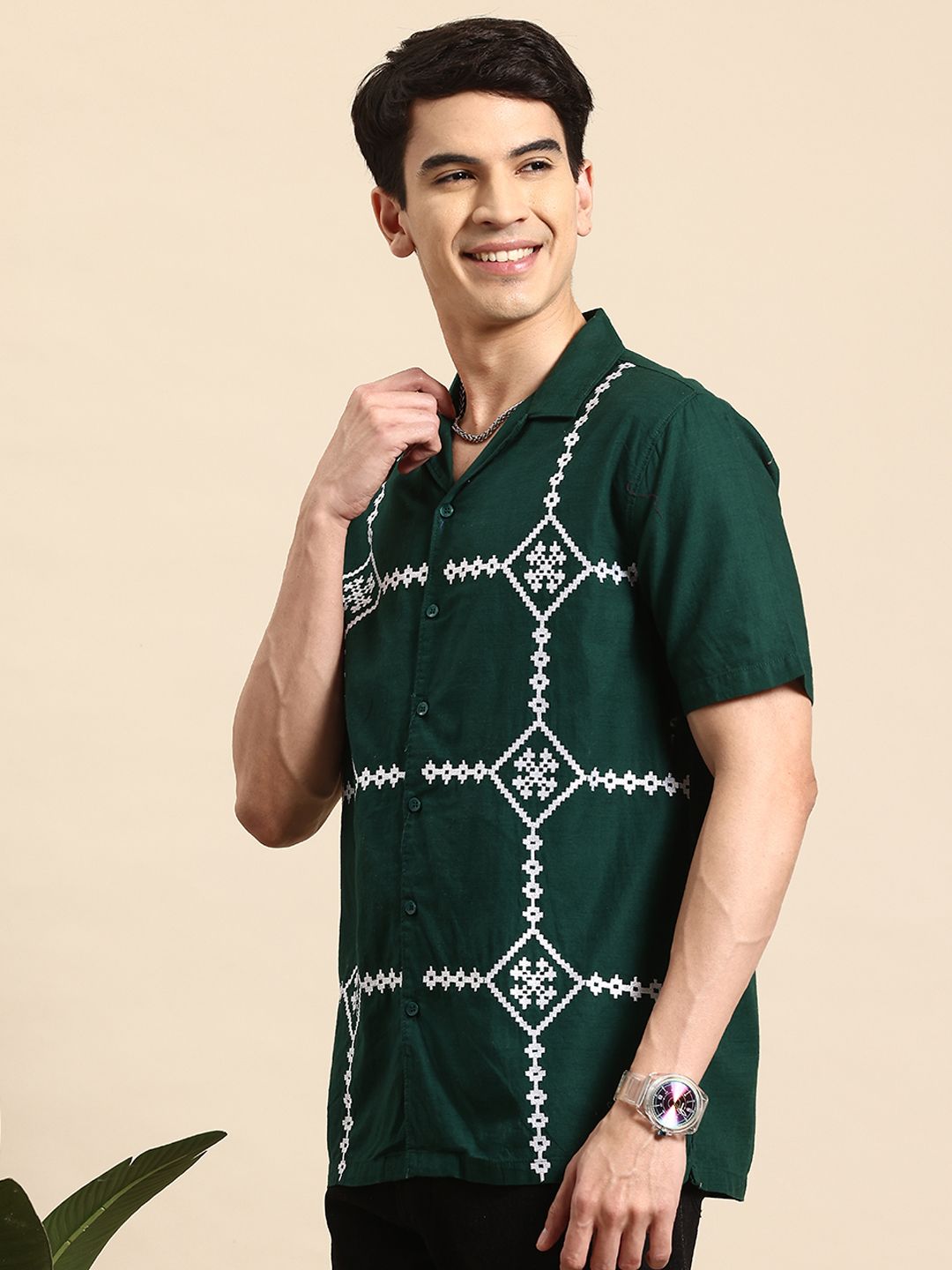 Mast & Harbour Embroidered Relaxed  Casual Shirt