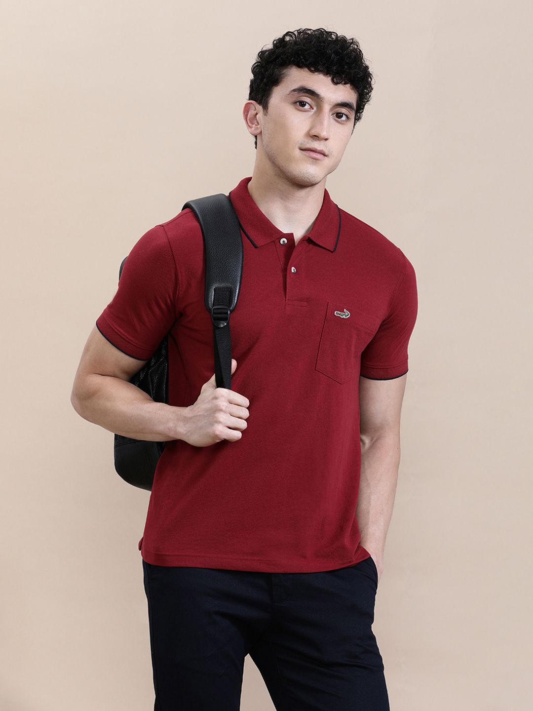 Crocodile Men Solid Polo Collar Cotton Slim Fit T-shirt