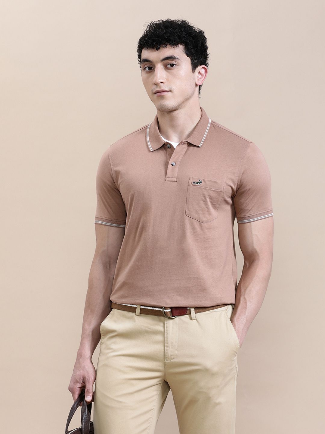Crocodile Men Solid Polo Collar Cotton Slim Fit T-Shirt