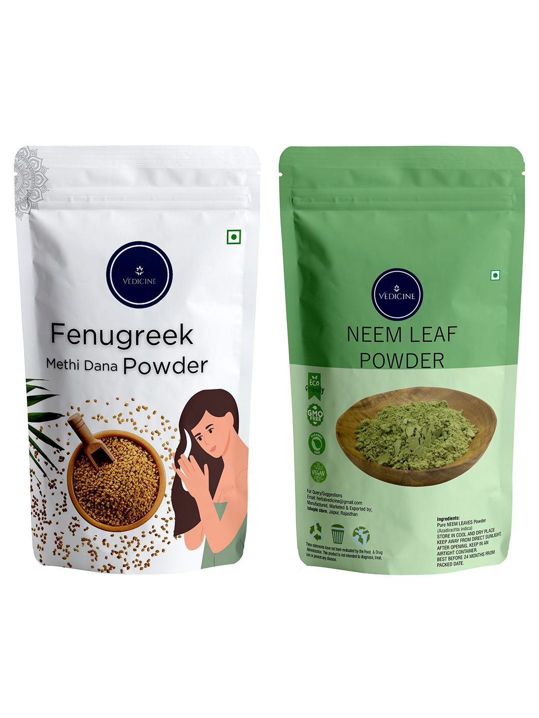 VEDICINE Set Of 2 Fenugreek Neem Leaf Powder For Hair Care - 200 g Each