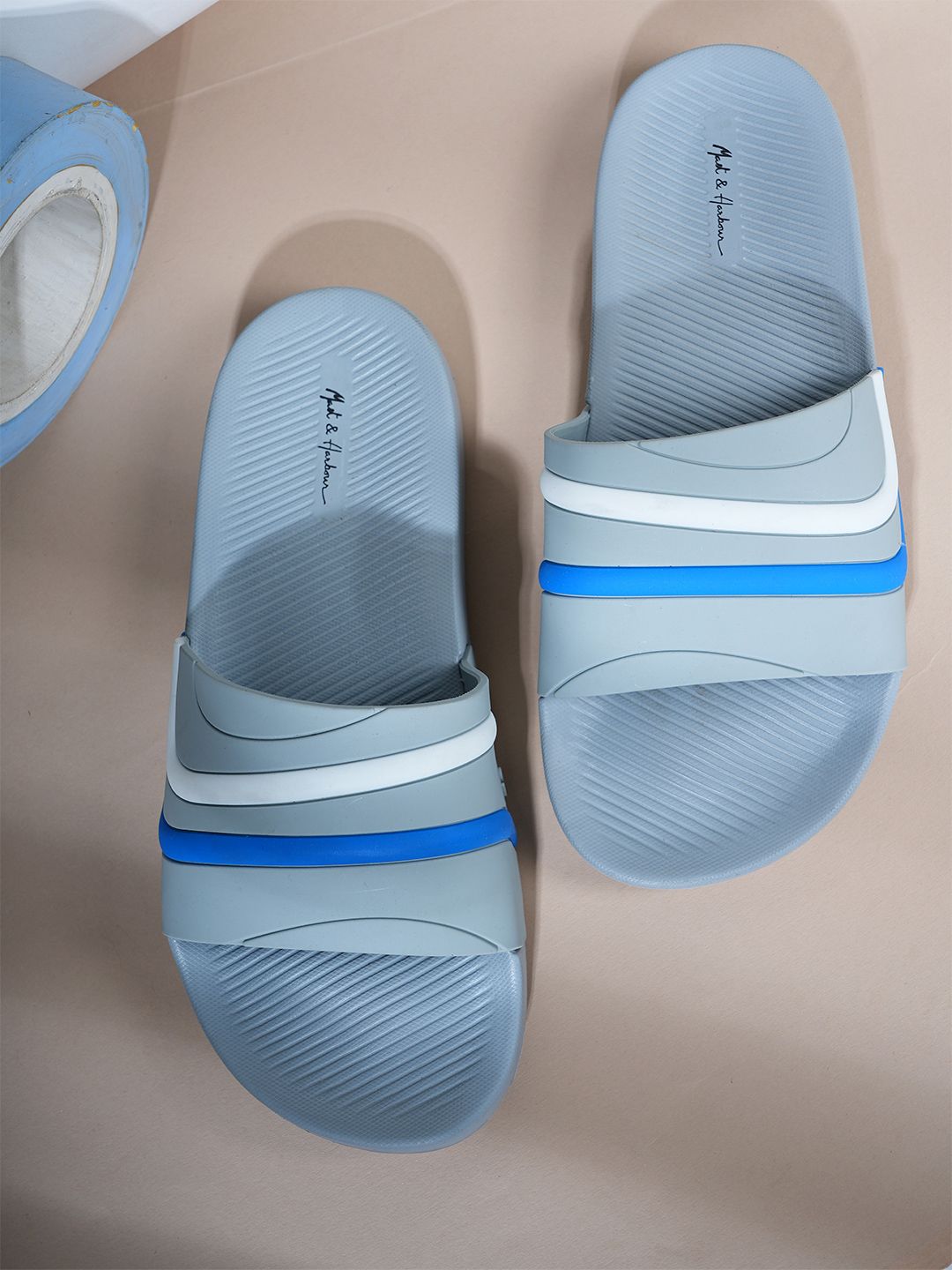 Mast & Harbour Men Striped Rubber Sliders