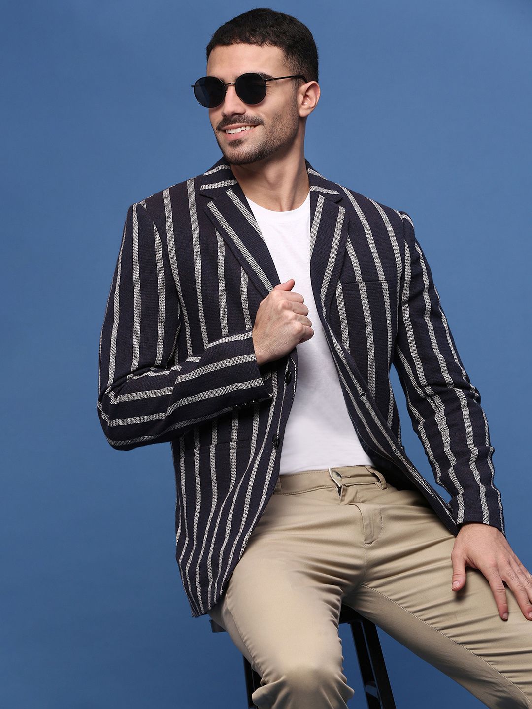 SHOWOFF Slim Fit Single-Breasted Checked Notched Lapel Cotton Blazers