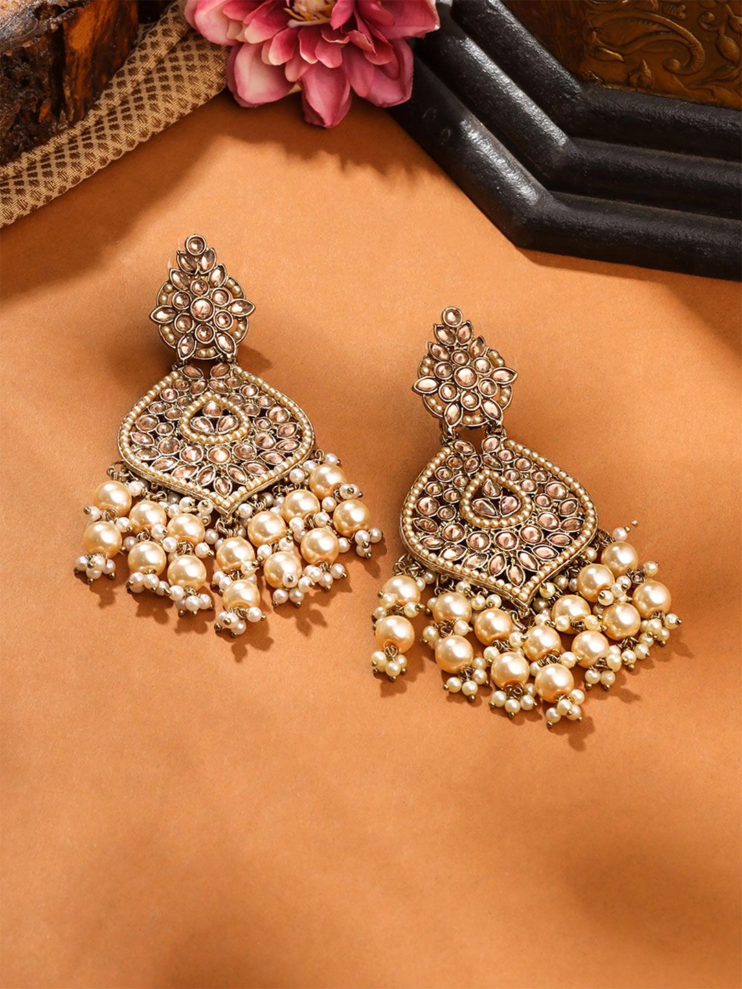Gold-Plated Drop Earrings Yellow Chimes Gold-Plated Kundan Drop Earrings