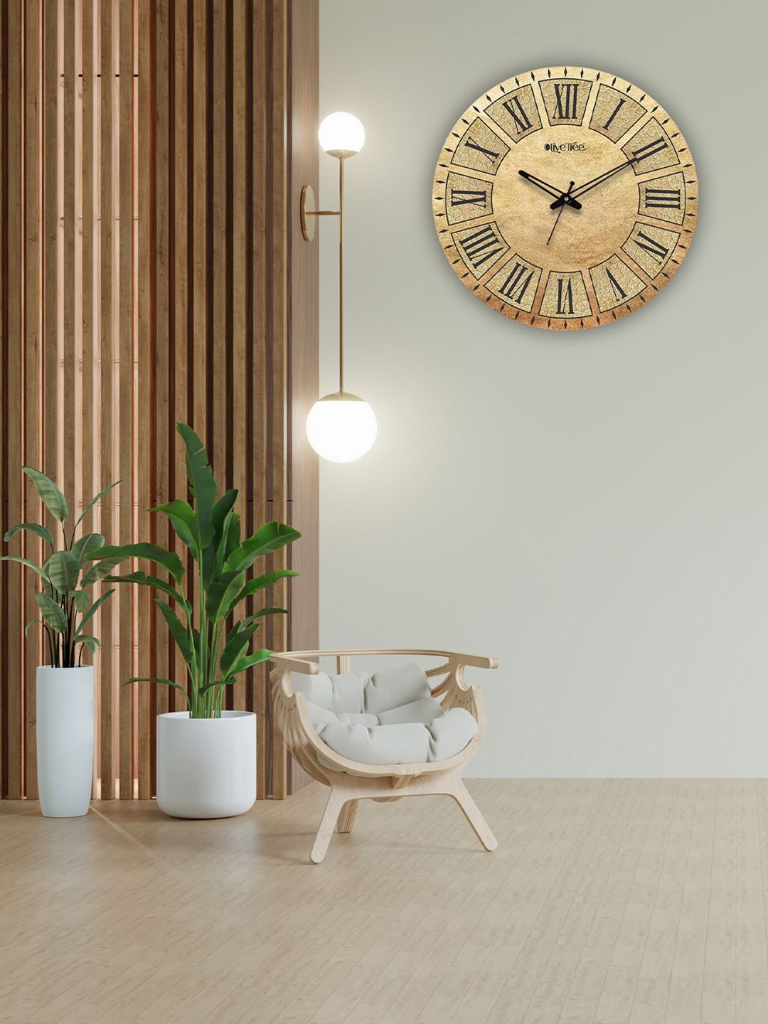 OLIVE TREE OLIVE TREE Beige & Black Printed Analogue Contemporary Wall Clock