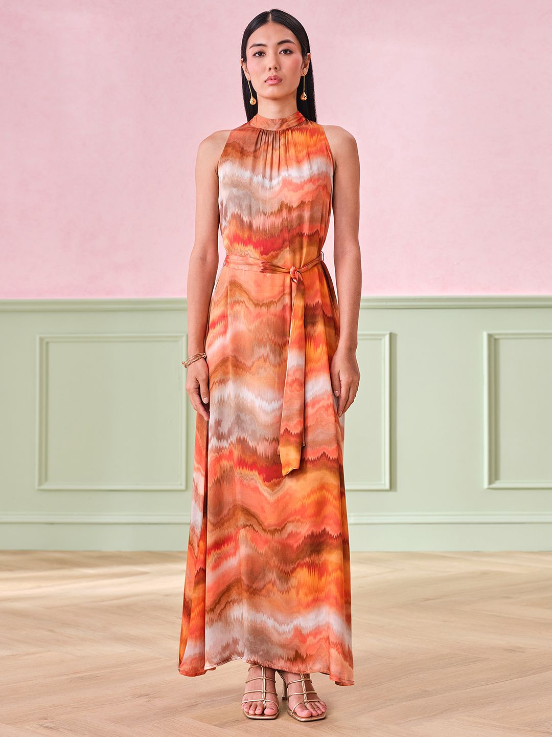 AND AND Printed Fit and Flare Maxi Dress