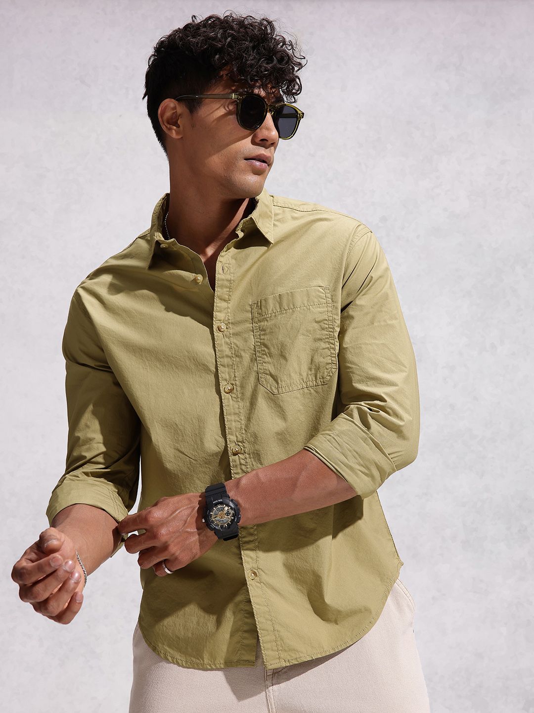 WROGN Comfort Fit Opaque Pure Cotton Casual Shirt