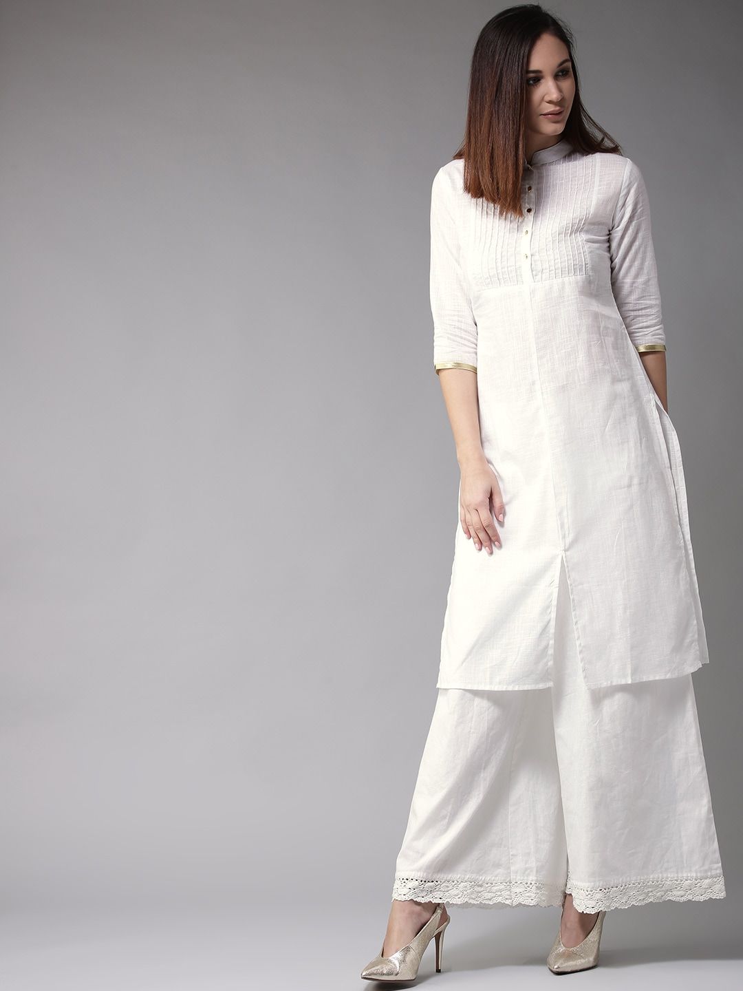 HERE&NOW Women White Solid Straight Kurta