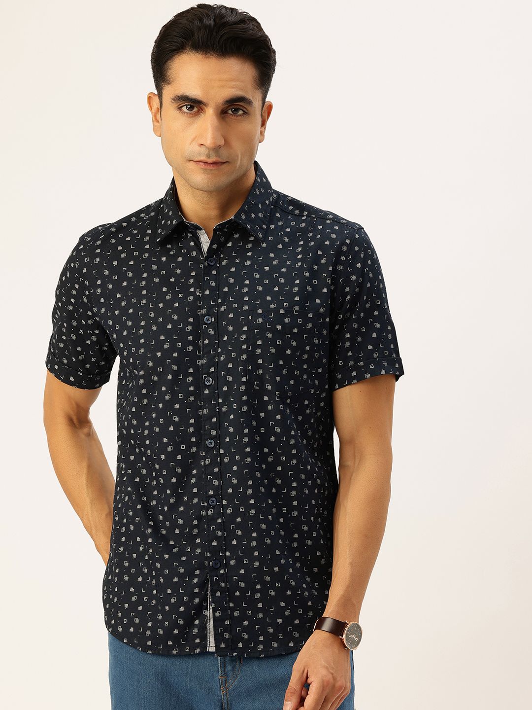 Parx Slim Fit Geometric Printed Pure Cotton Casual Shirt