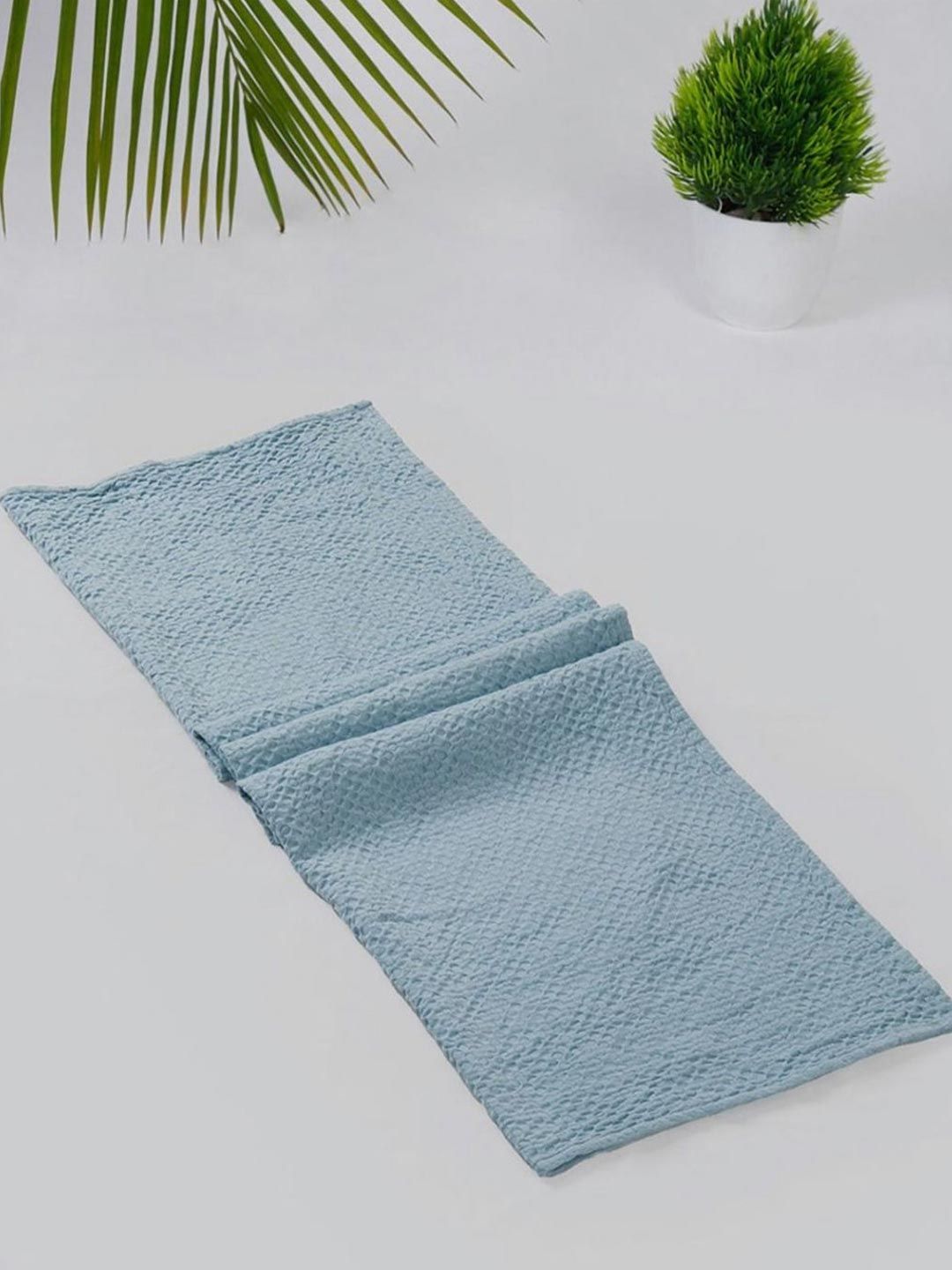 Fabindia Hamam Blue Honeycomb Pattern 210 GSM Cotton Hand Towel