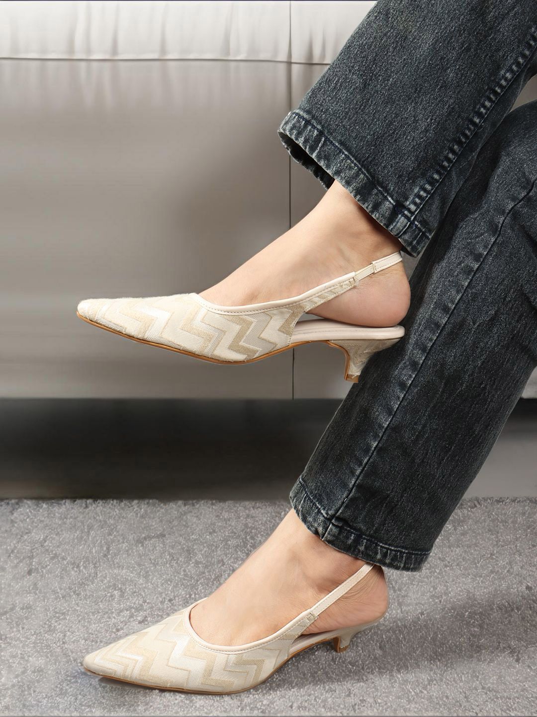 Carlton London Women Embellished Pointed Toe Party Kitten Sandals