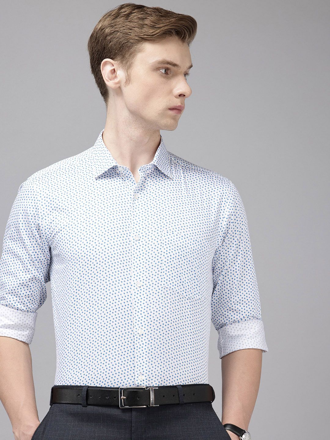 Park Avenue Slim Fit Polka Dot Printed Pure Cotton Formal Shirt