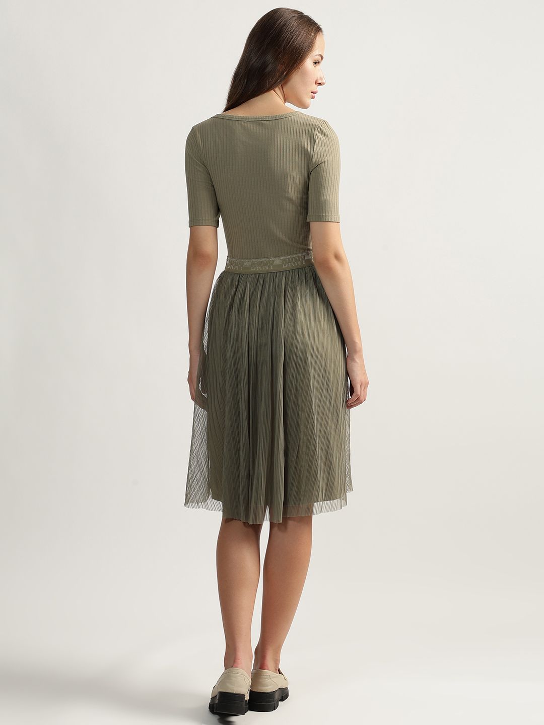 Buy DKNY Women Solid Round Neck Fit And Flare Dress - Dresses for Women  30825045 | Myntra