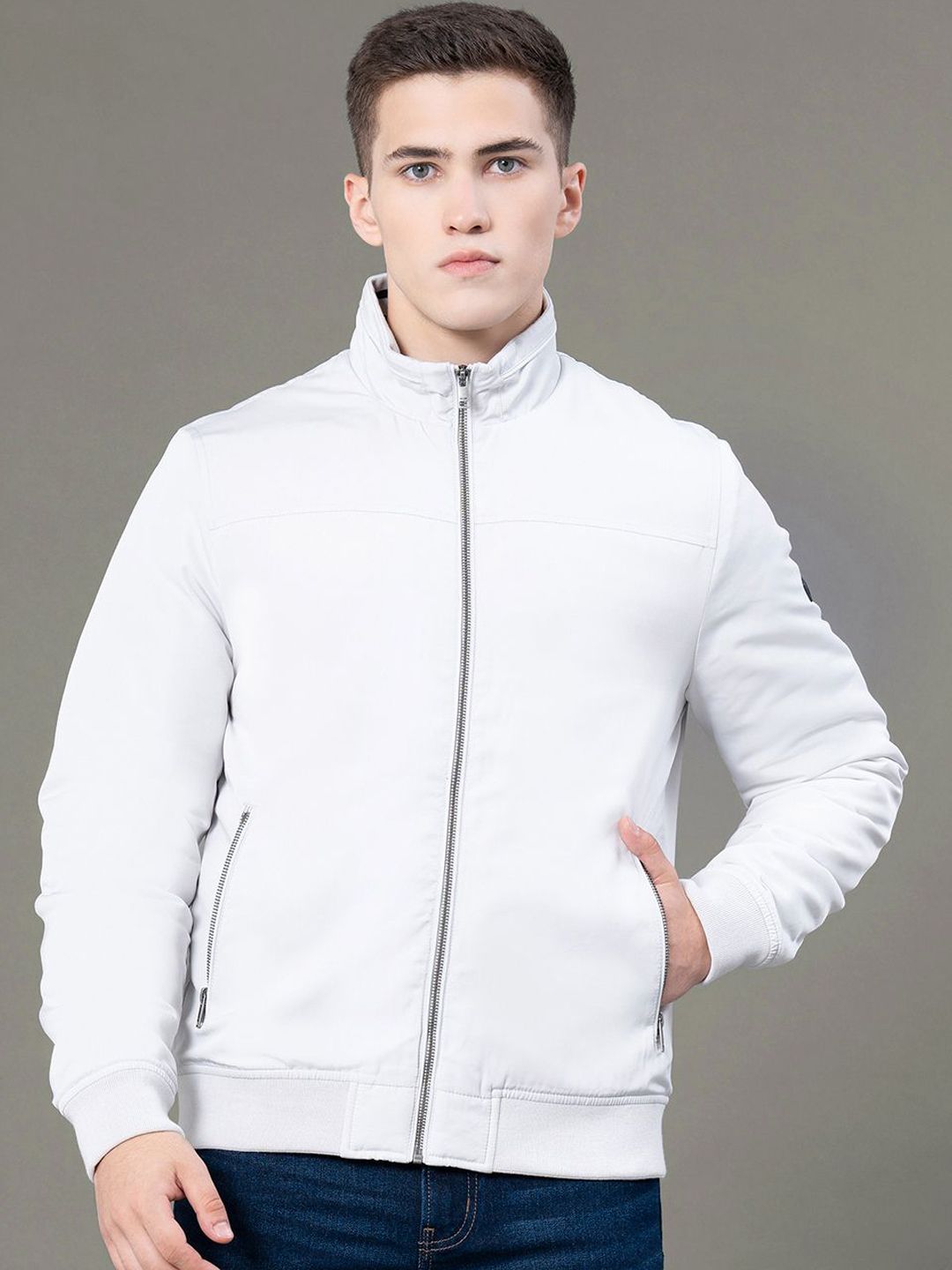 Red Tape Men Stand Collar Bomber Jacket