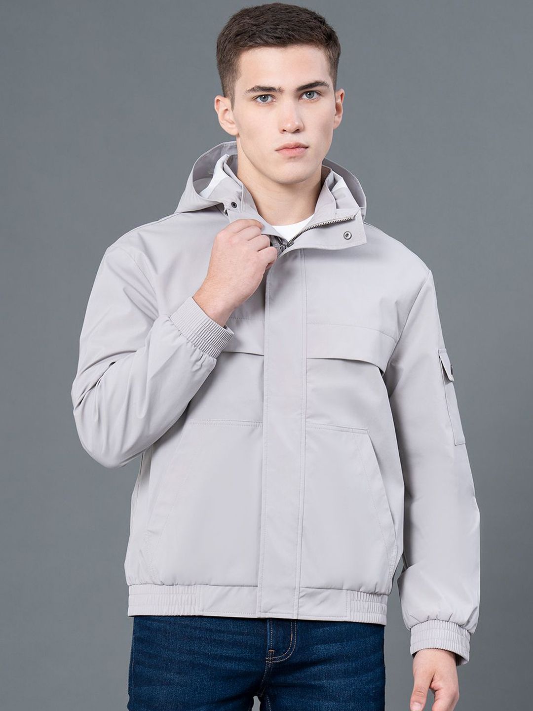 Red Tape Men Solid Hooded Jacket