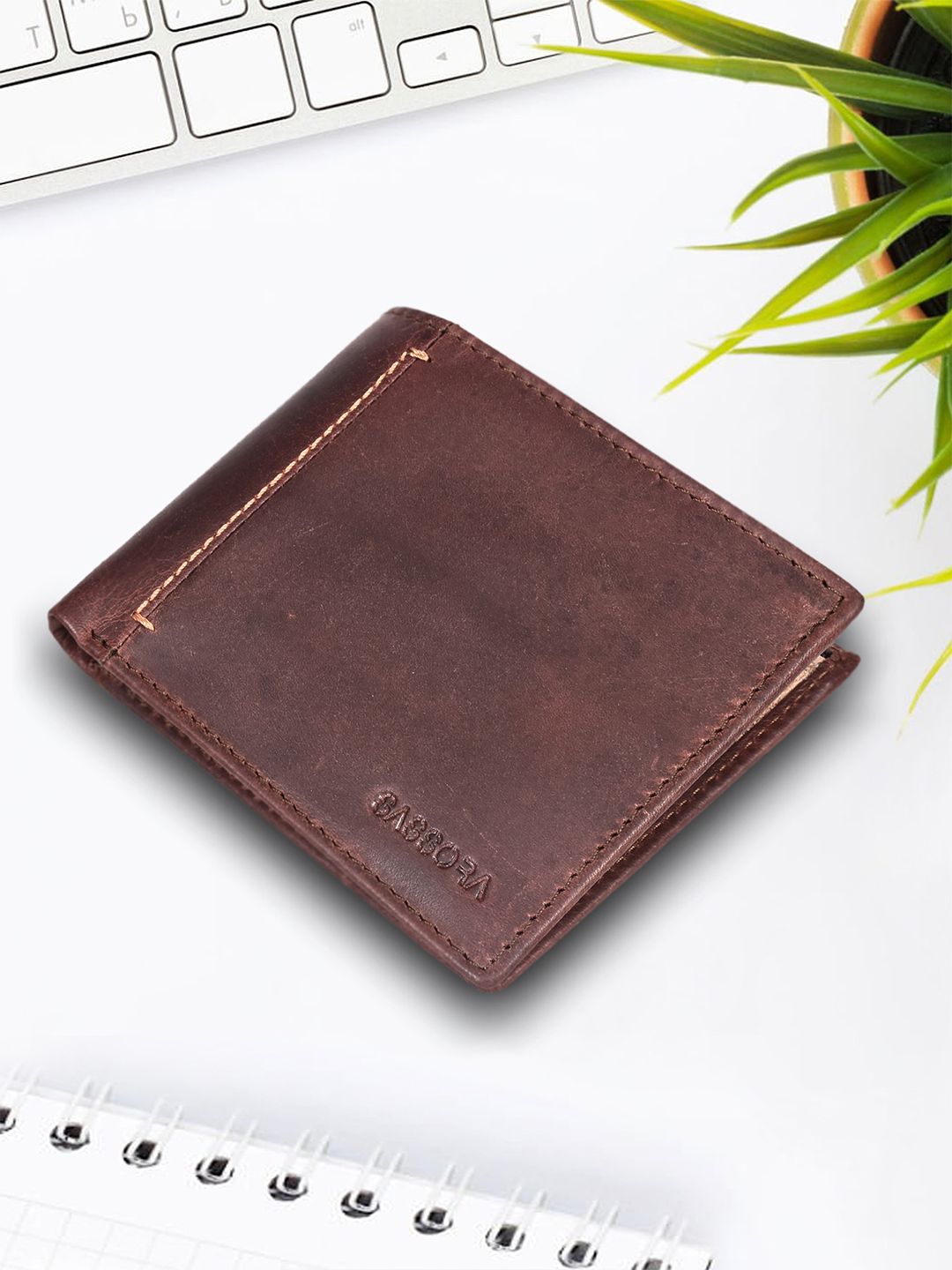 Sassora Men Embellished Leather Two Fold Wallet