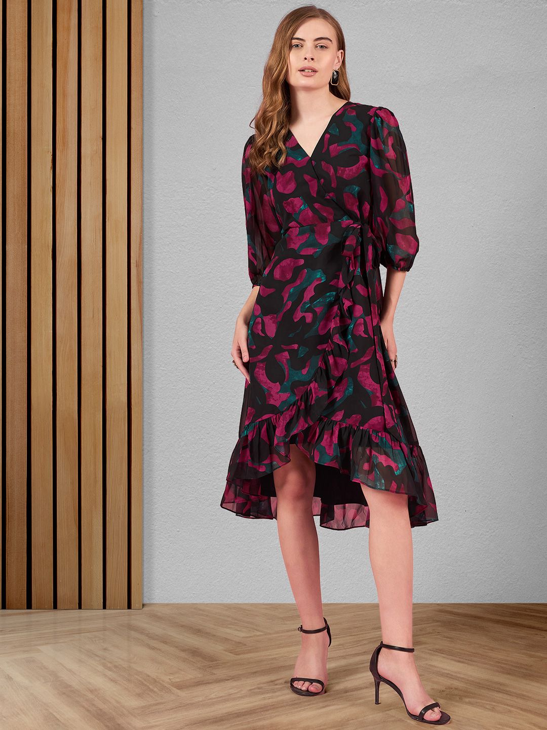 Buy DressBerry Black Floral Print Georgette Fit & Flare Midi Dress -  Dresses for Women 25231640 | Myntra