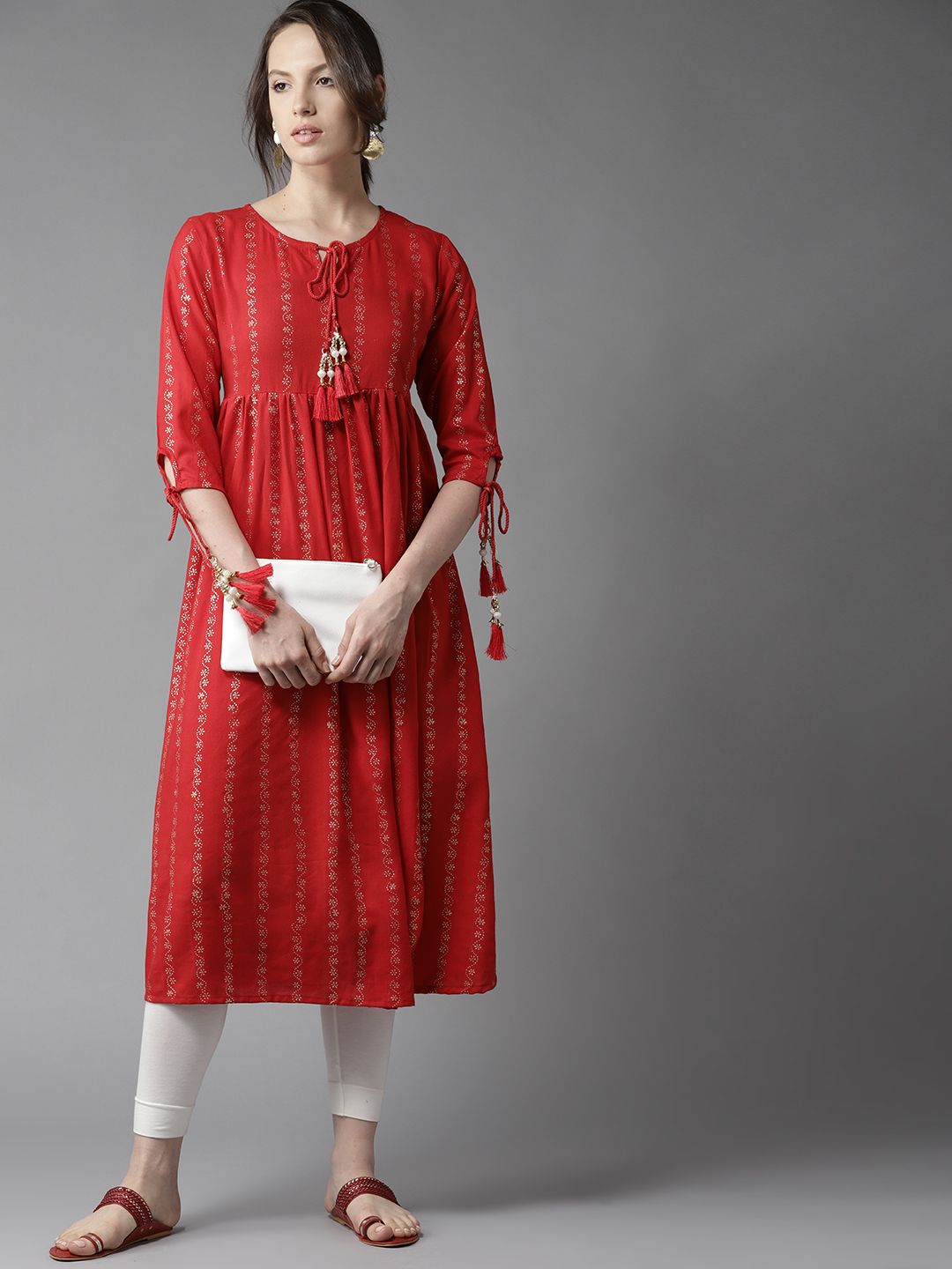 HERE&NOW Women Red Printed A-Line Kurta Price in India