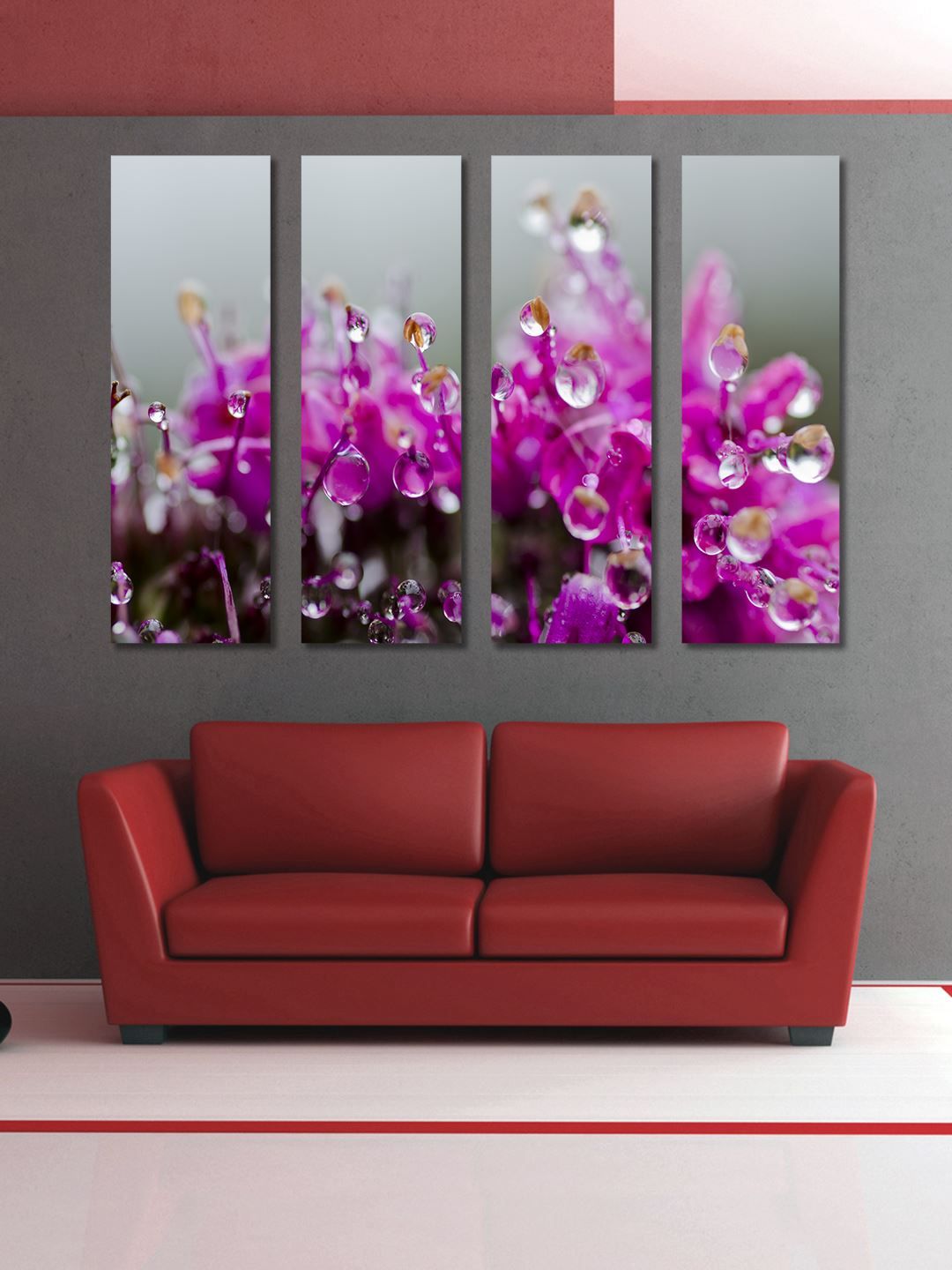 999Store Pink & Brown 4 Panel Pink Flowers Wall Art Price in India