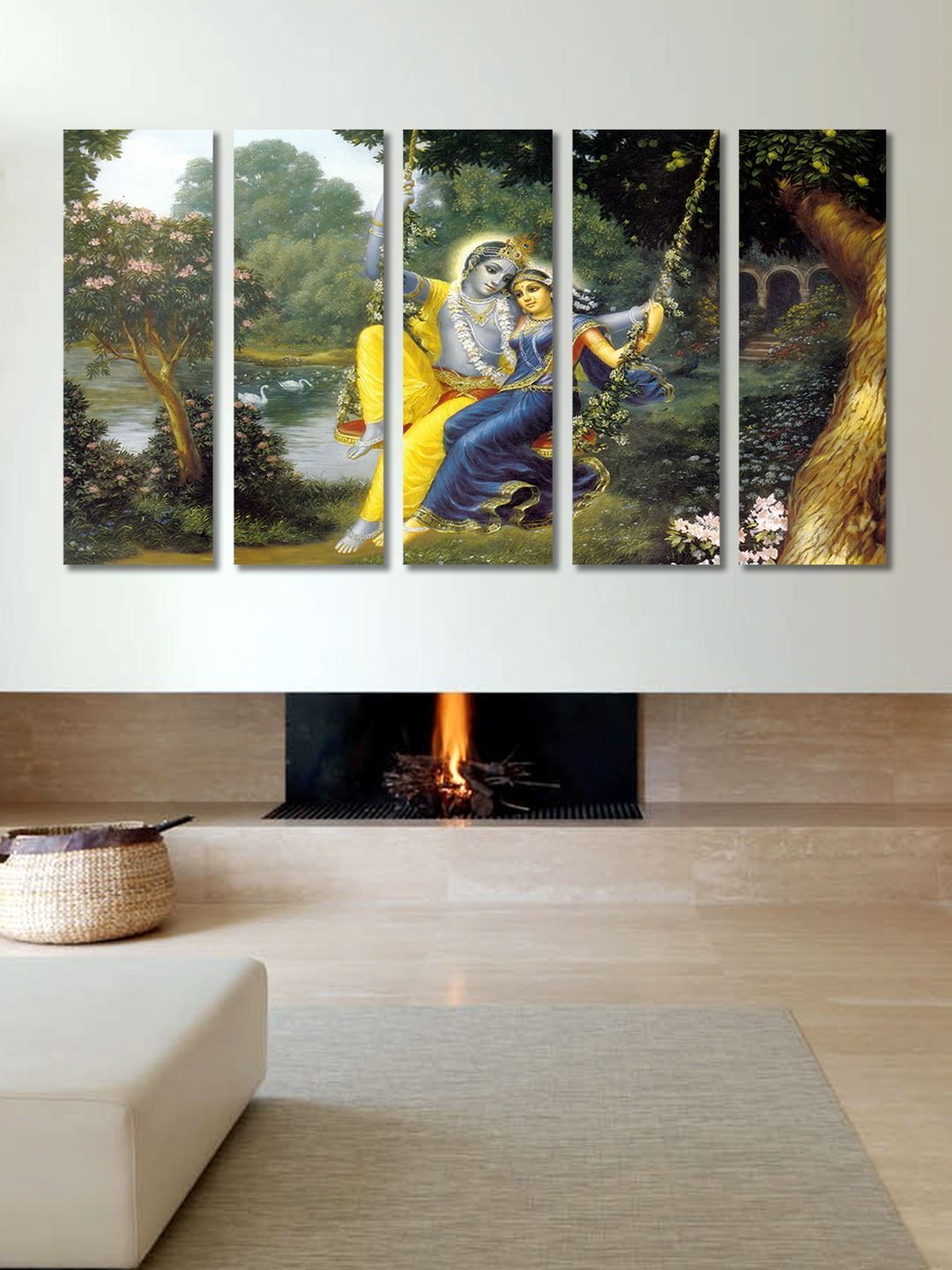 999Store Multicoloured 5 Panel Radha Krishna Wall Art Price in India