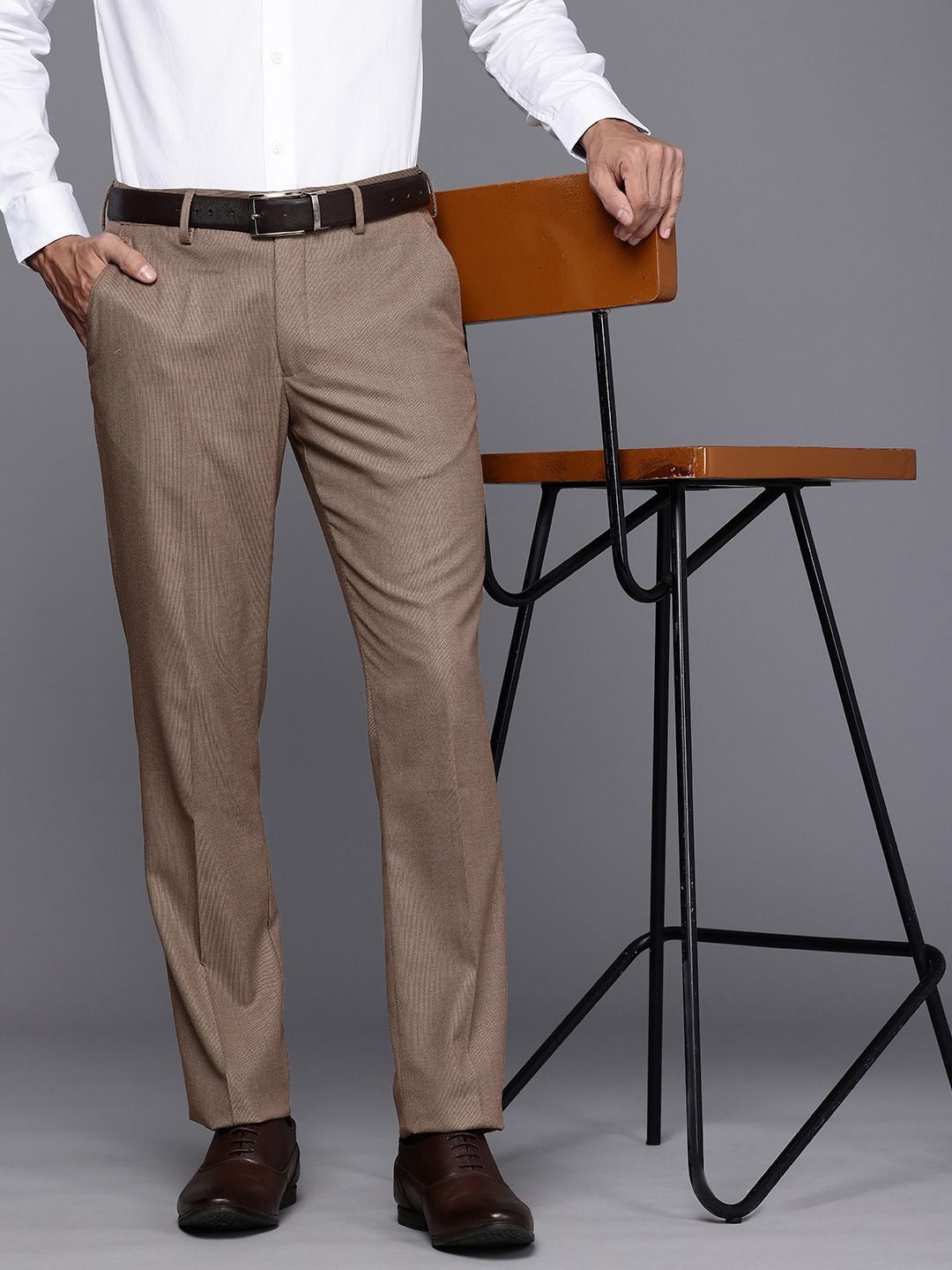 Louis Philippe Men Slim Fit Textured Everyday Wear Comfort Stretch Formal Trouser