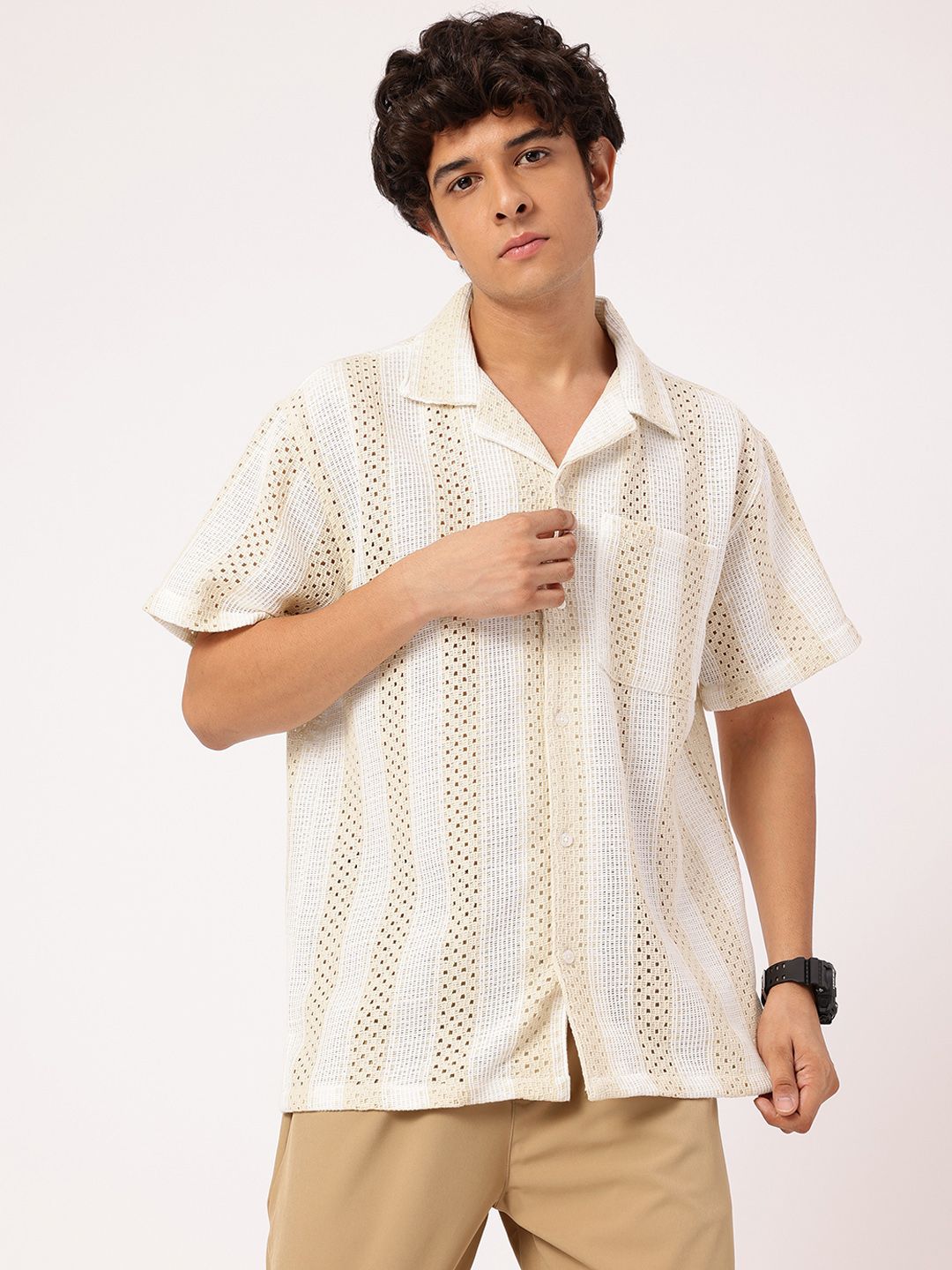 Buy Kook N Keech X fwd Layered Open-knit Striped Relaxed Fit Shirt