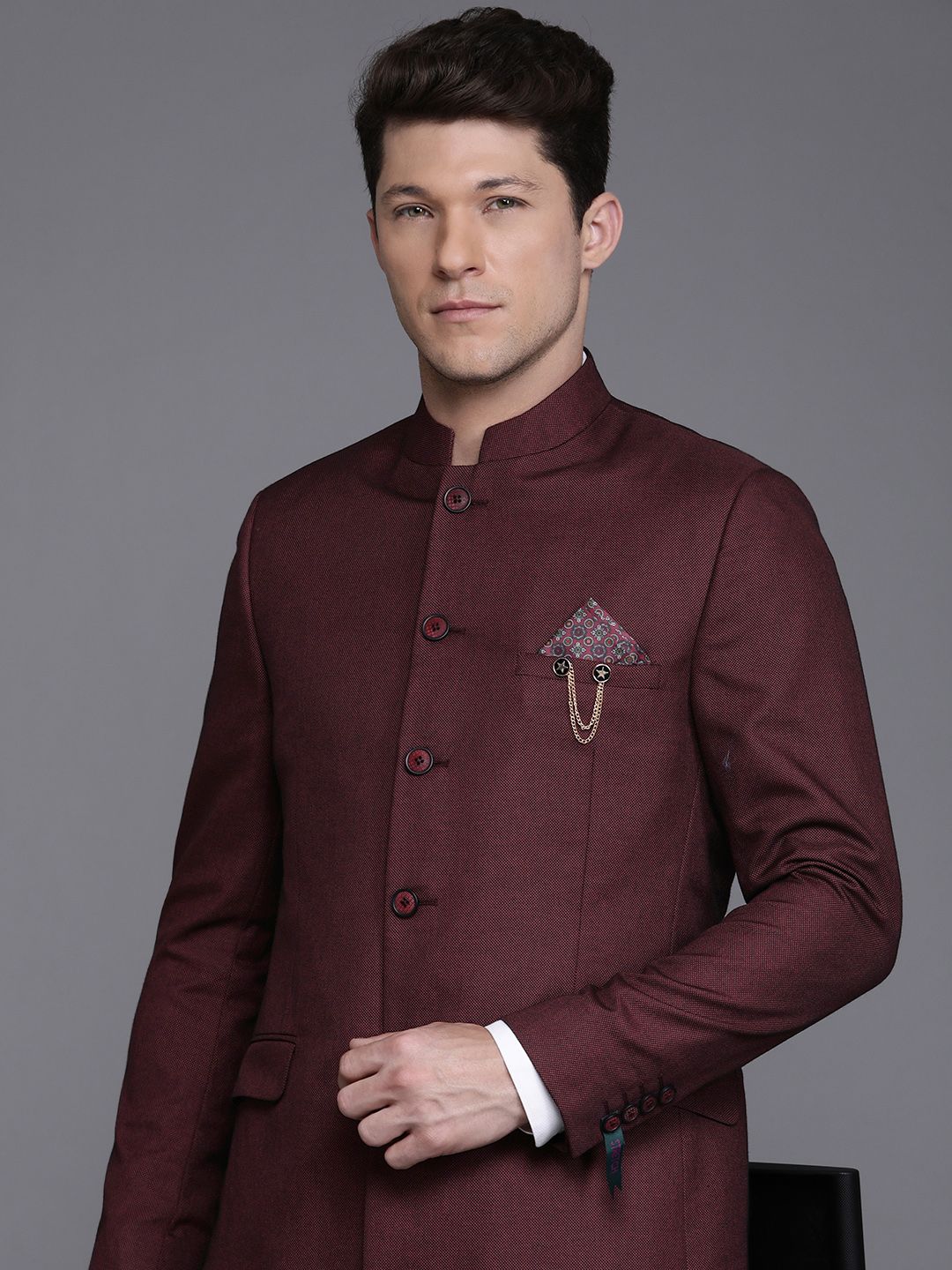 Theme Men Solid Bandhgala Blazer