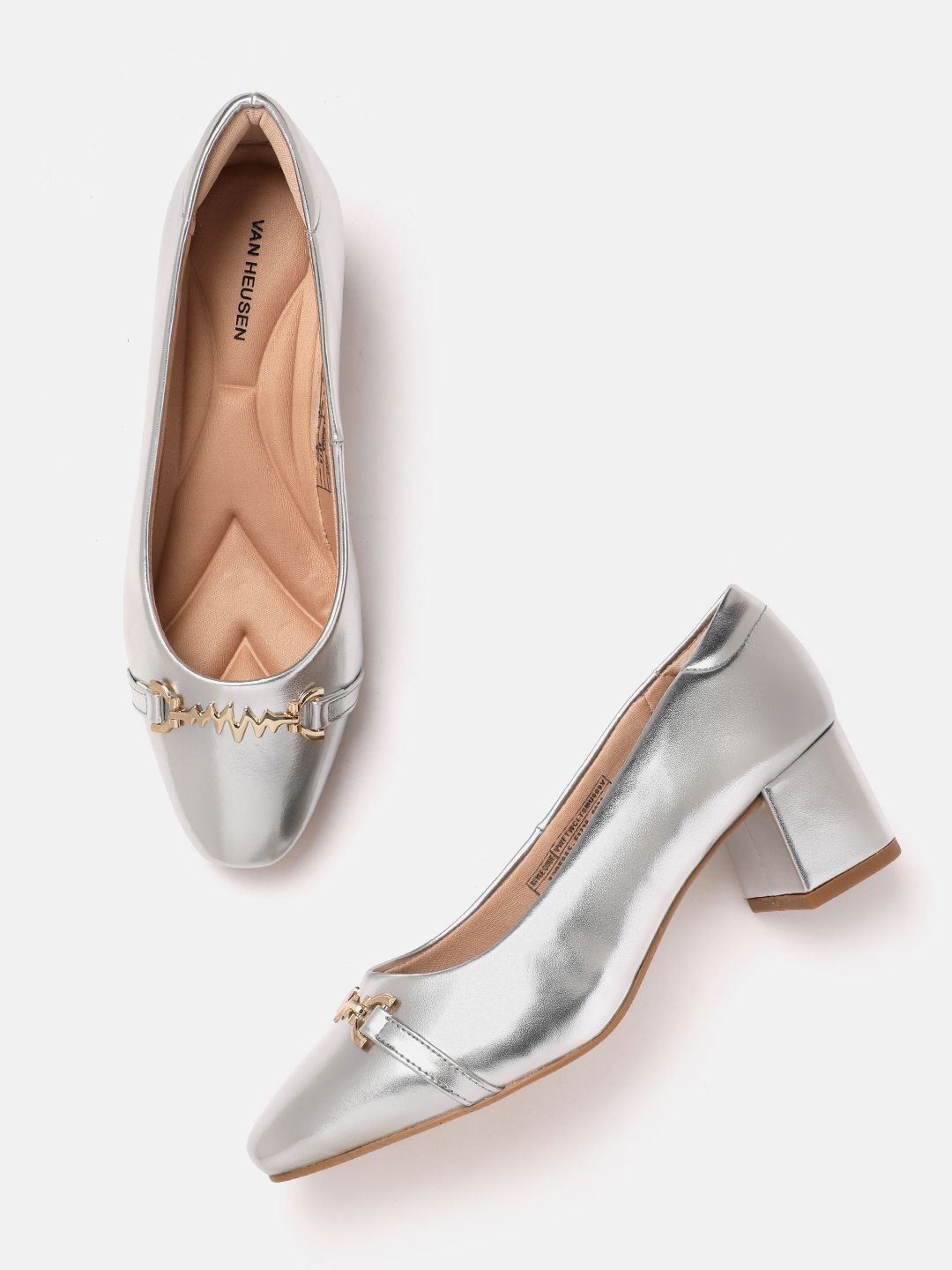 Van Heusen Block Heel Metallic Detail Pumps
