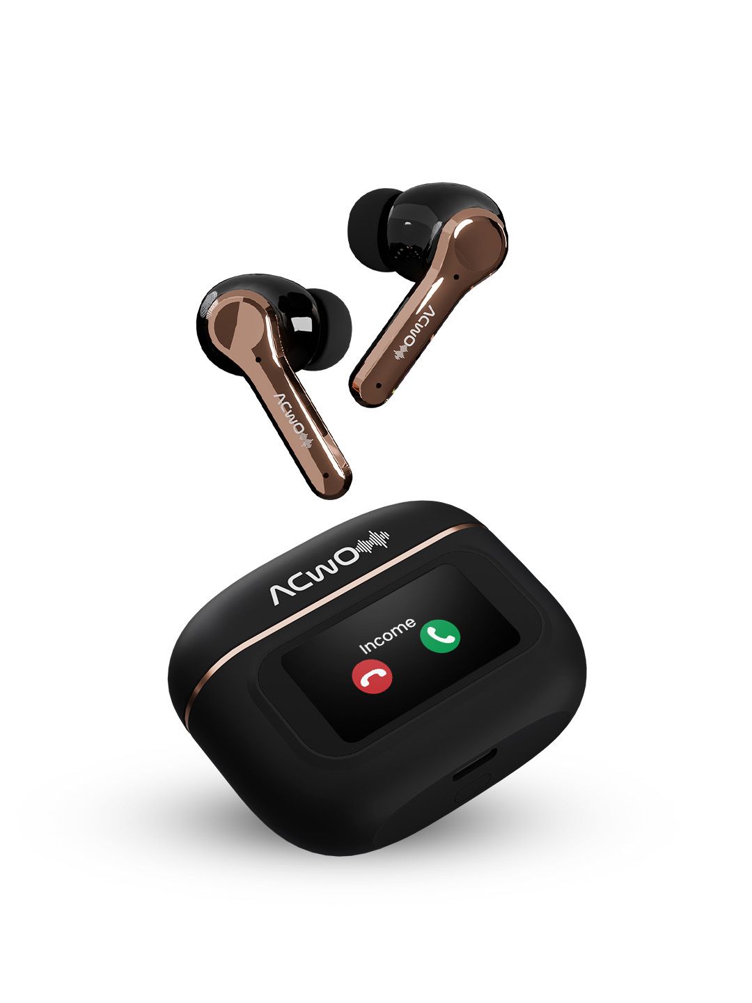 ACwO DwOTS Touch Golden Black TWS 1.45\" Smart Touch HD Display ANC Upto 32dB Earbuds