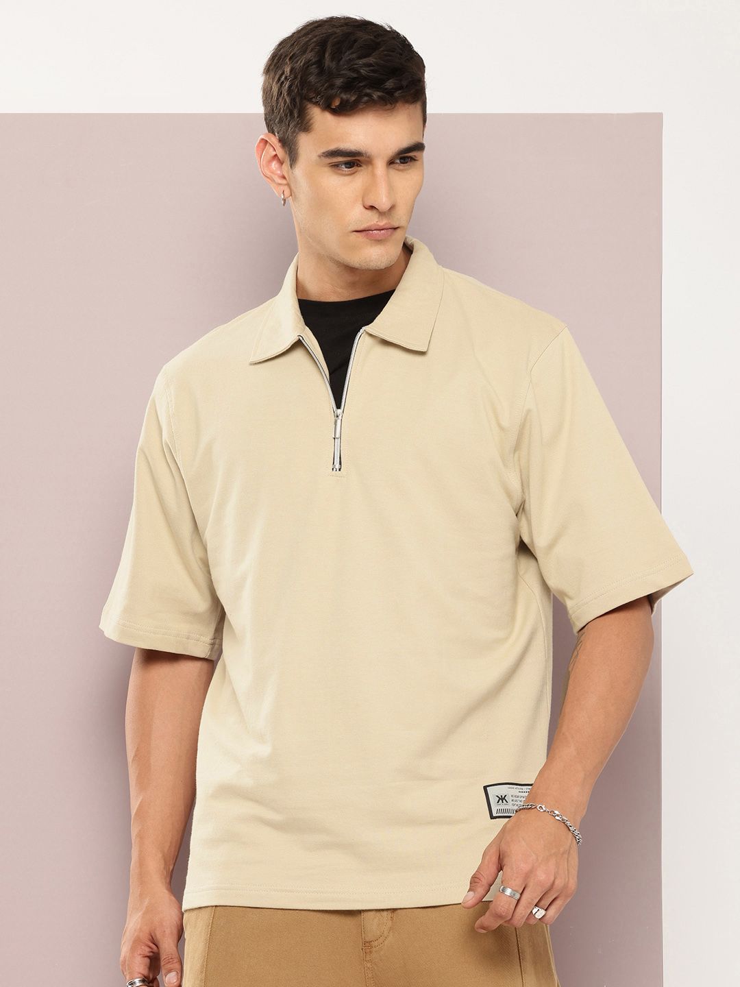 Buy Kook N Keech Half-Zip Polo Collar Relaxed Fit Pure Cotton T