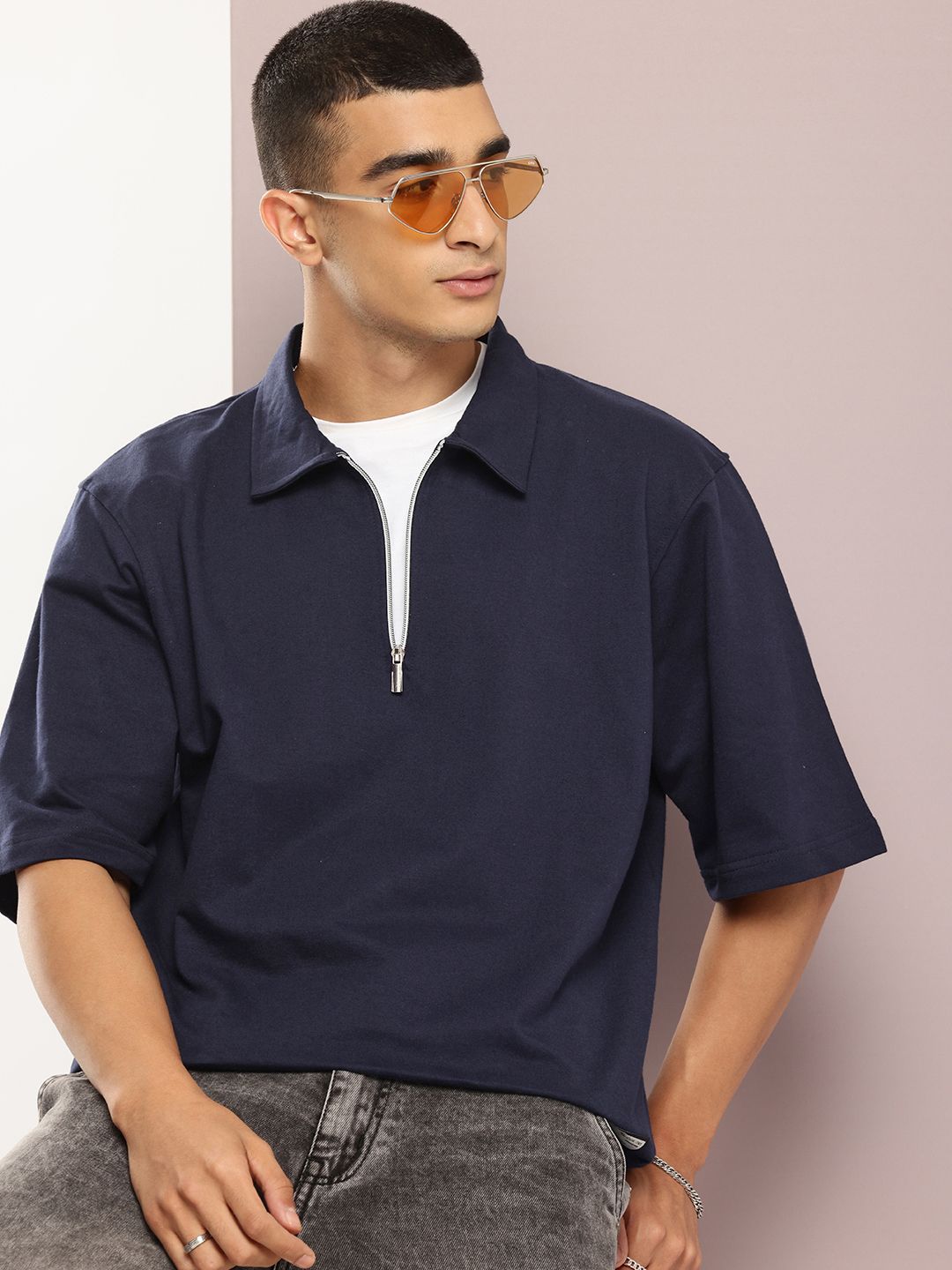 Buy Kook N Keech Half-Zip Polo Collar Drop Sleeve Relaxed Fit T
