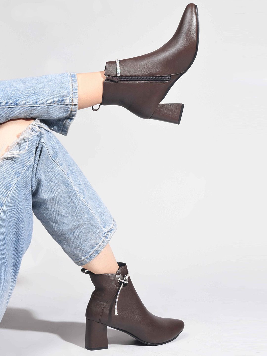SHUZ TOUCH Women Brown Embelished Regular Boots