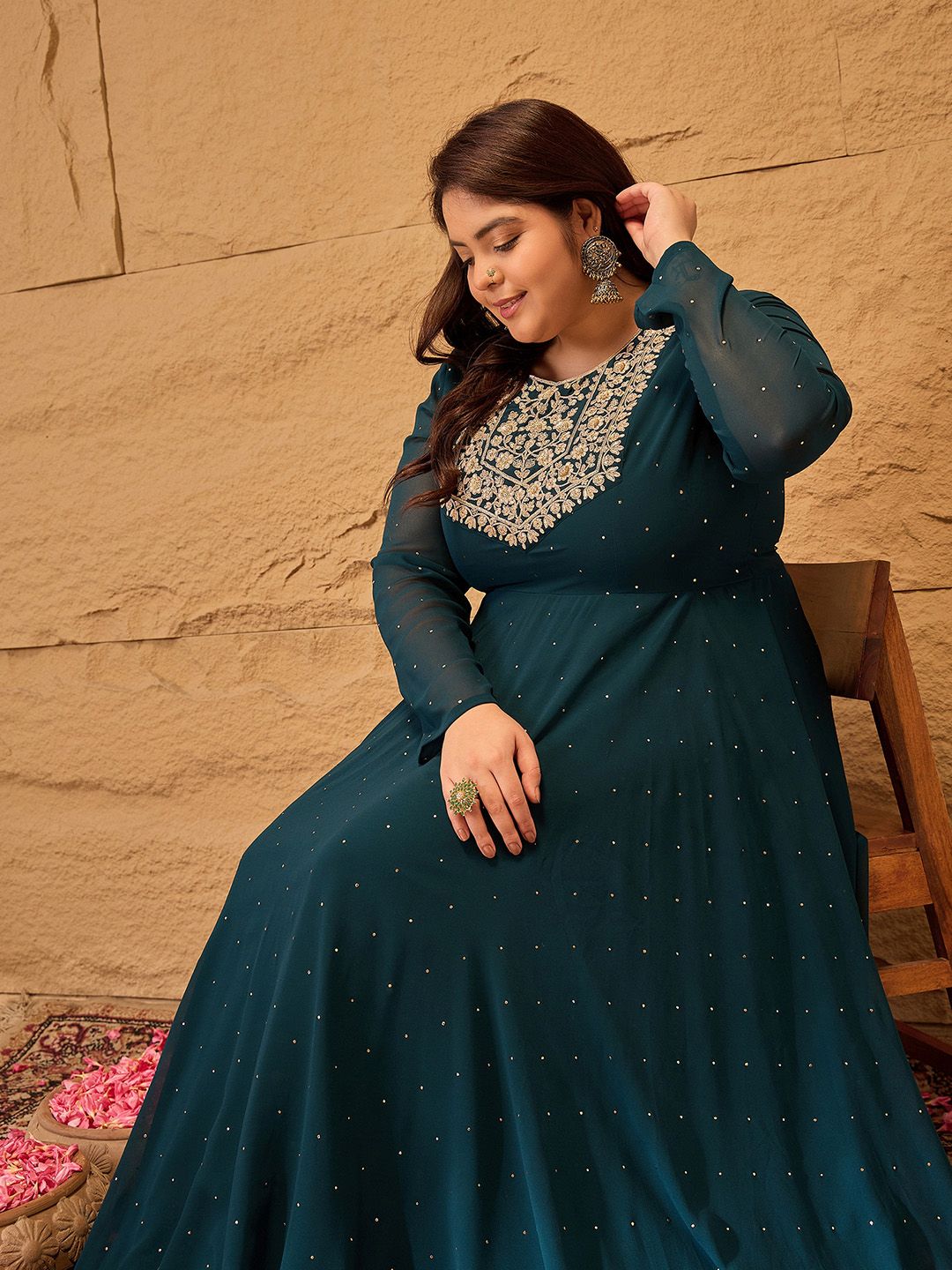 Buy INDDUS PLUS Women Embroidered A-Line Maxi Ethnic Dress - Ethnic Dresses  for Women 30907903 | Myntra