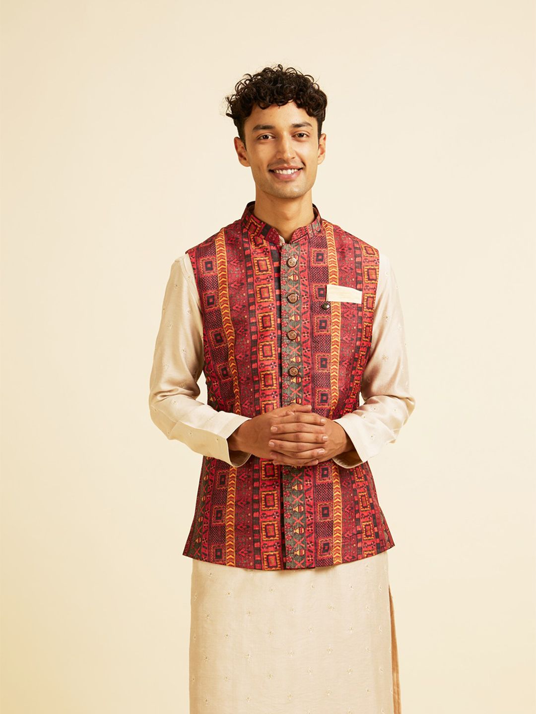 Manyavar Men Printed Woven Nehru Jacket