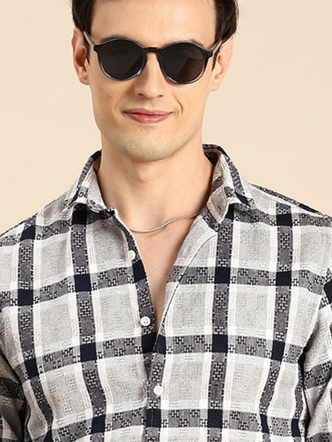 Mast & Harbour Self-Design Checked Knitted Casual Shirt