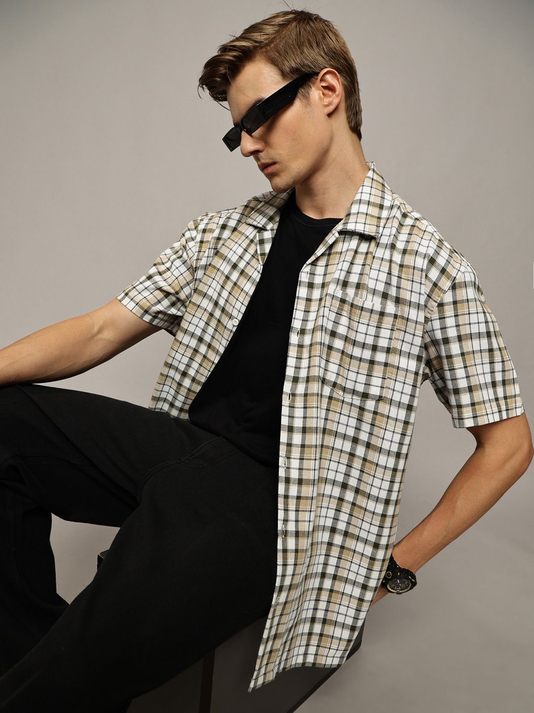 The Roadster Lifestyle Co. Men Premium Cuban Collar Tartan Checked Cotton Casual Shirt